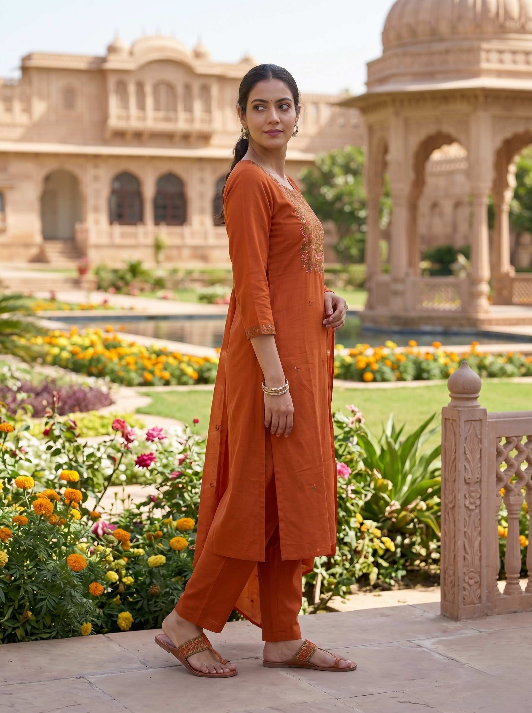 RUST ORANGE THREADWORK SUIT SET