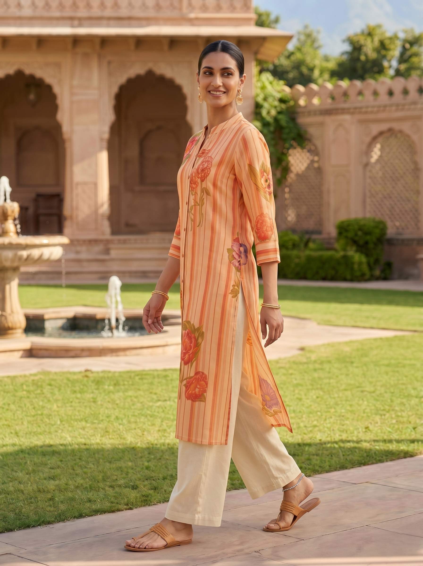 SUNSET BLOOM STRIPE KURTA SET