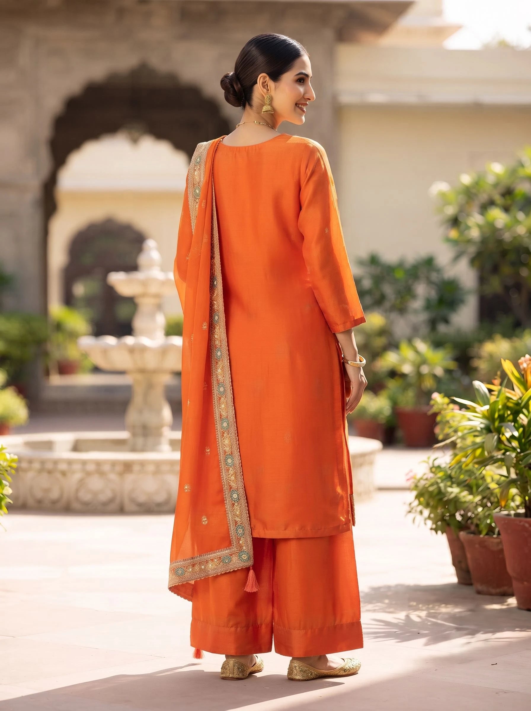 LEVANA ORANGE GARARA PURE CHIFFON SUIT WITH DUPATTA