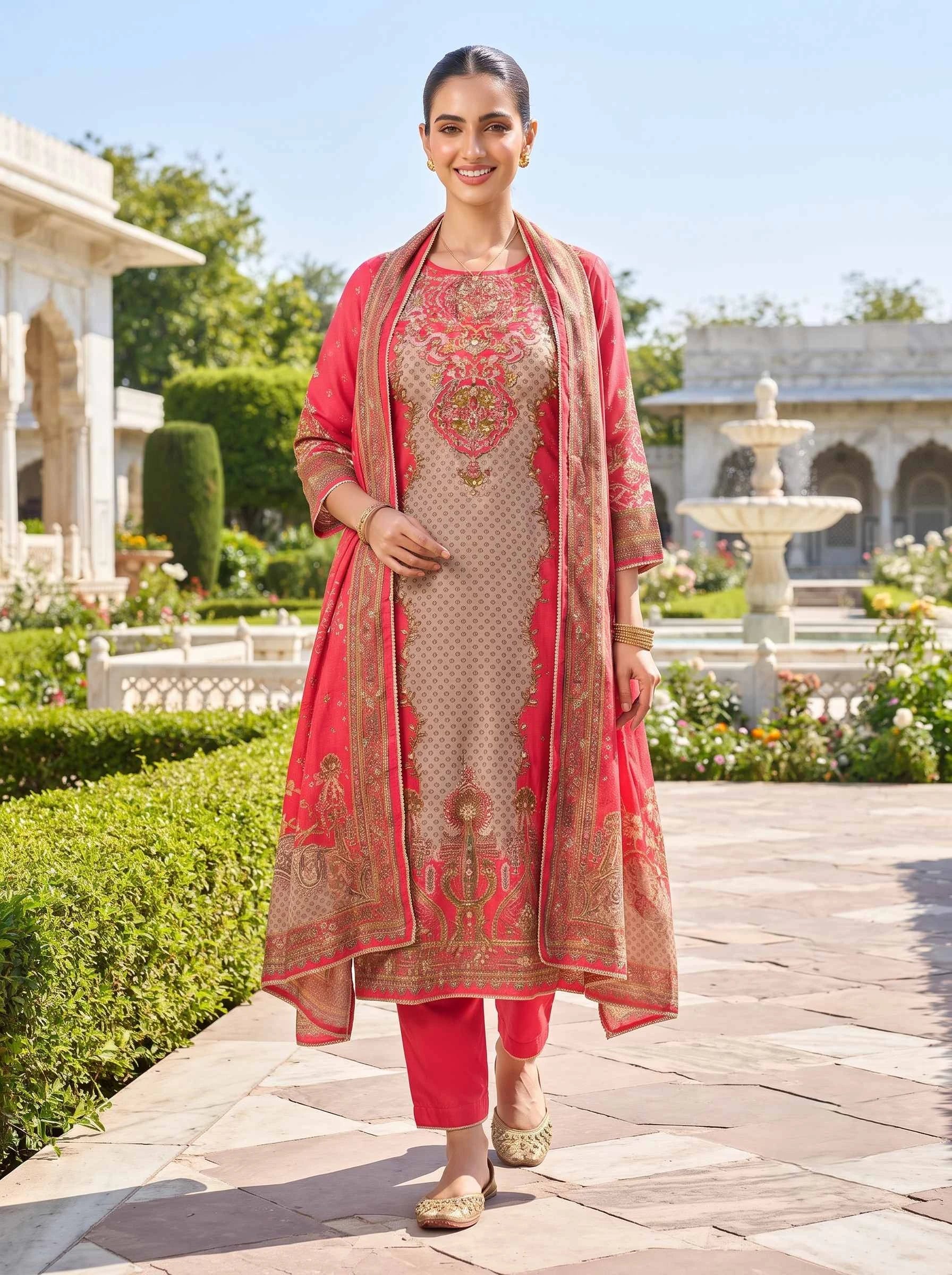 GULBAHAR PURE CREPE THREE PCS SUIT WITH DUPATTA