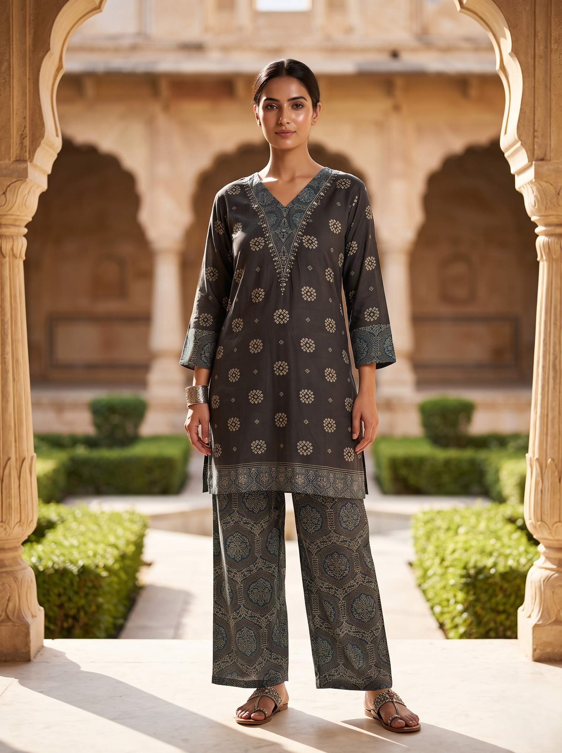 EARTHY TRIBAL ELEGANCE HANDWORK PURE MUSLIN CO-ORD SET