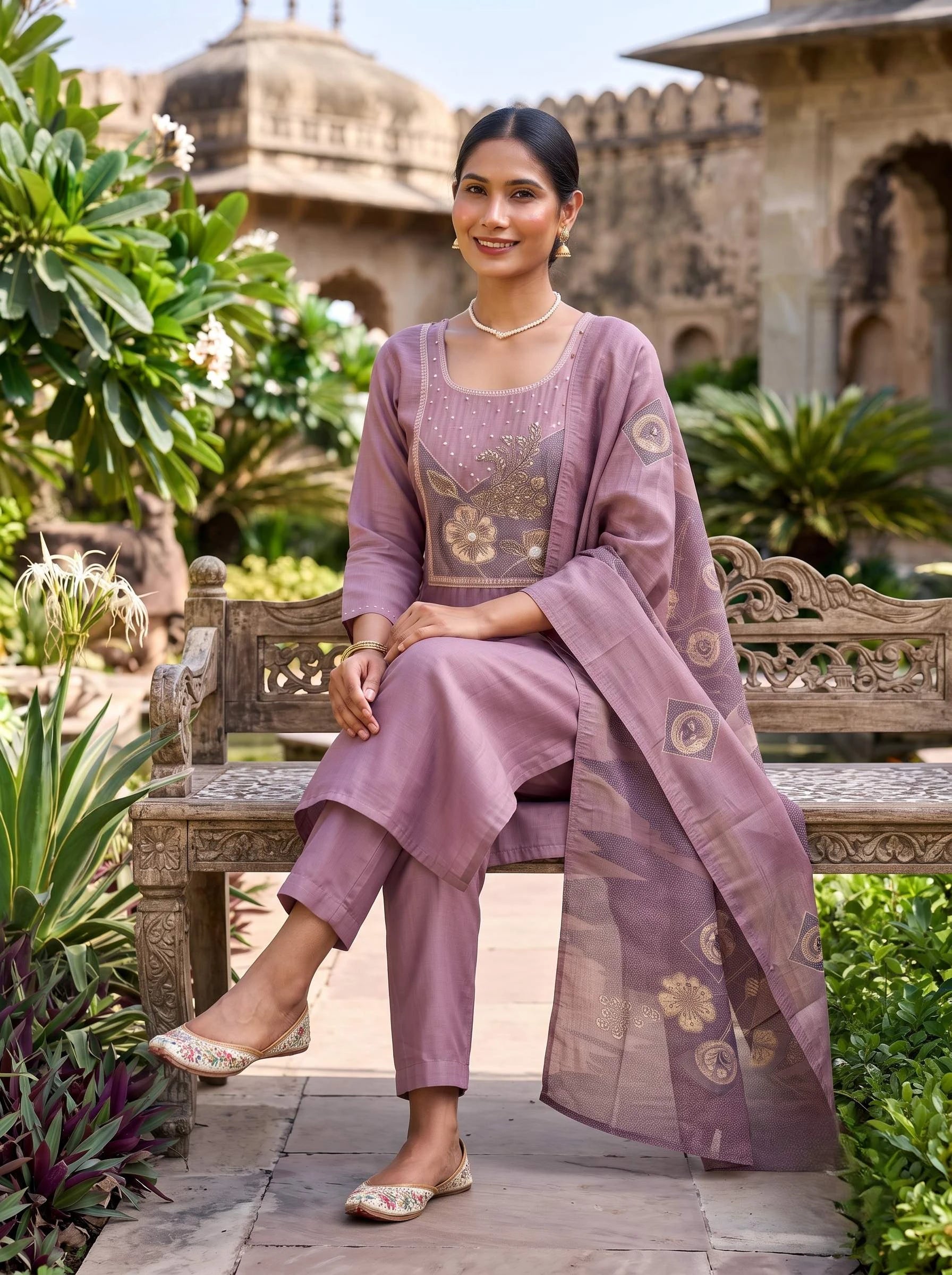 LAVYA LAVENDER EMBROIDERED SUIT SET