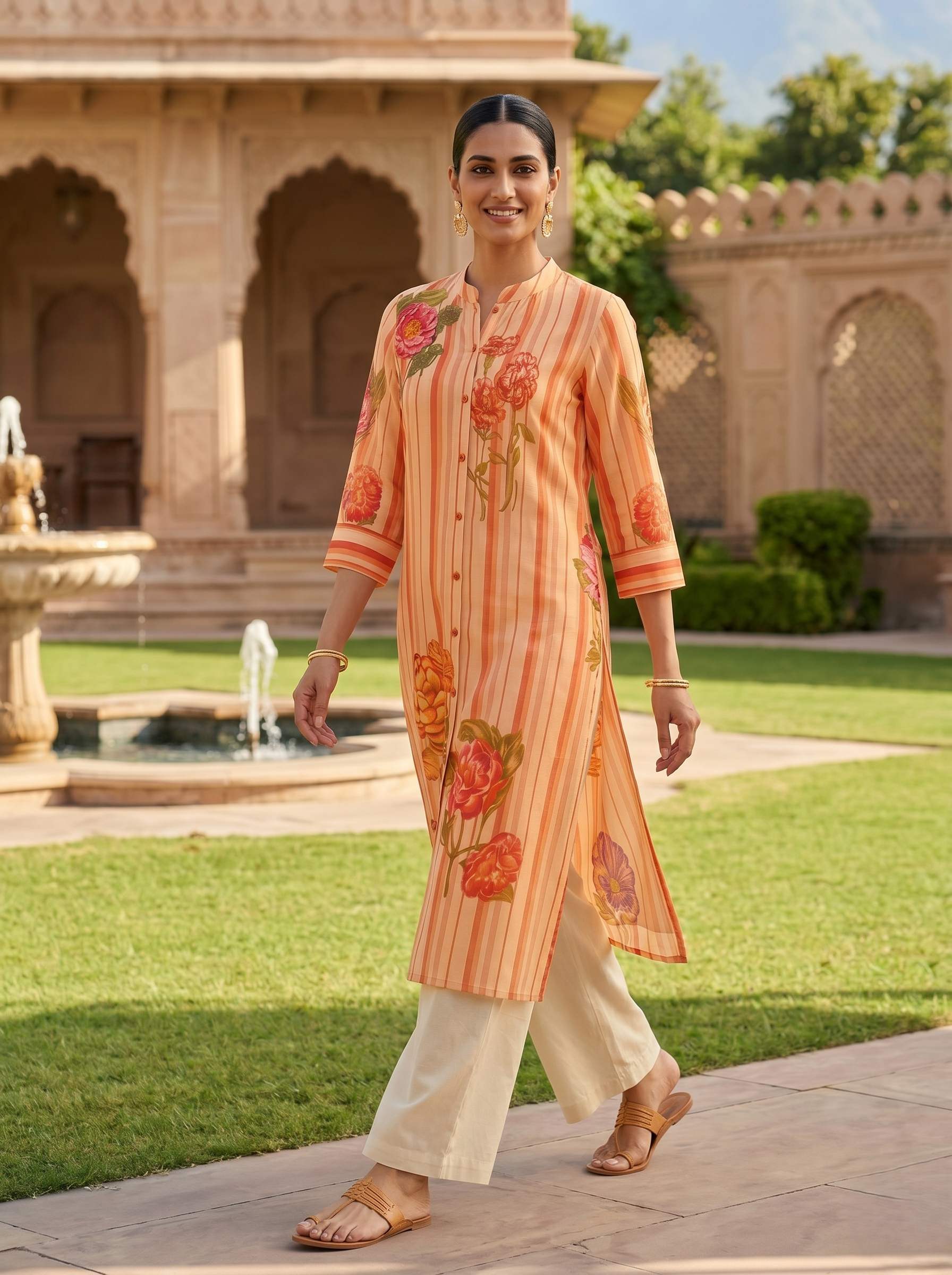 SUNSET BLOOM STRIPE KURTA SET