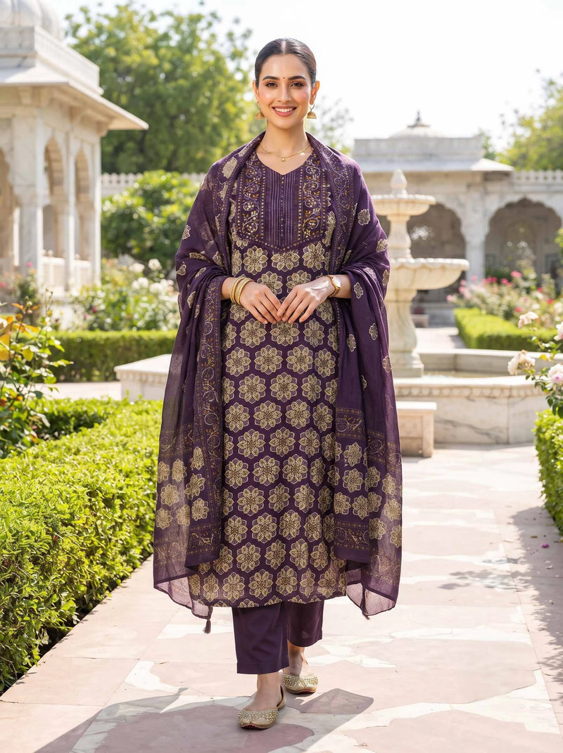 REGAL WINE GOLD TRADITIONAL HANDWORK SUIT SET