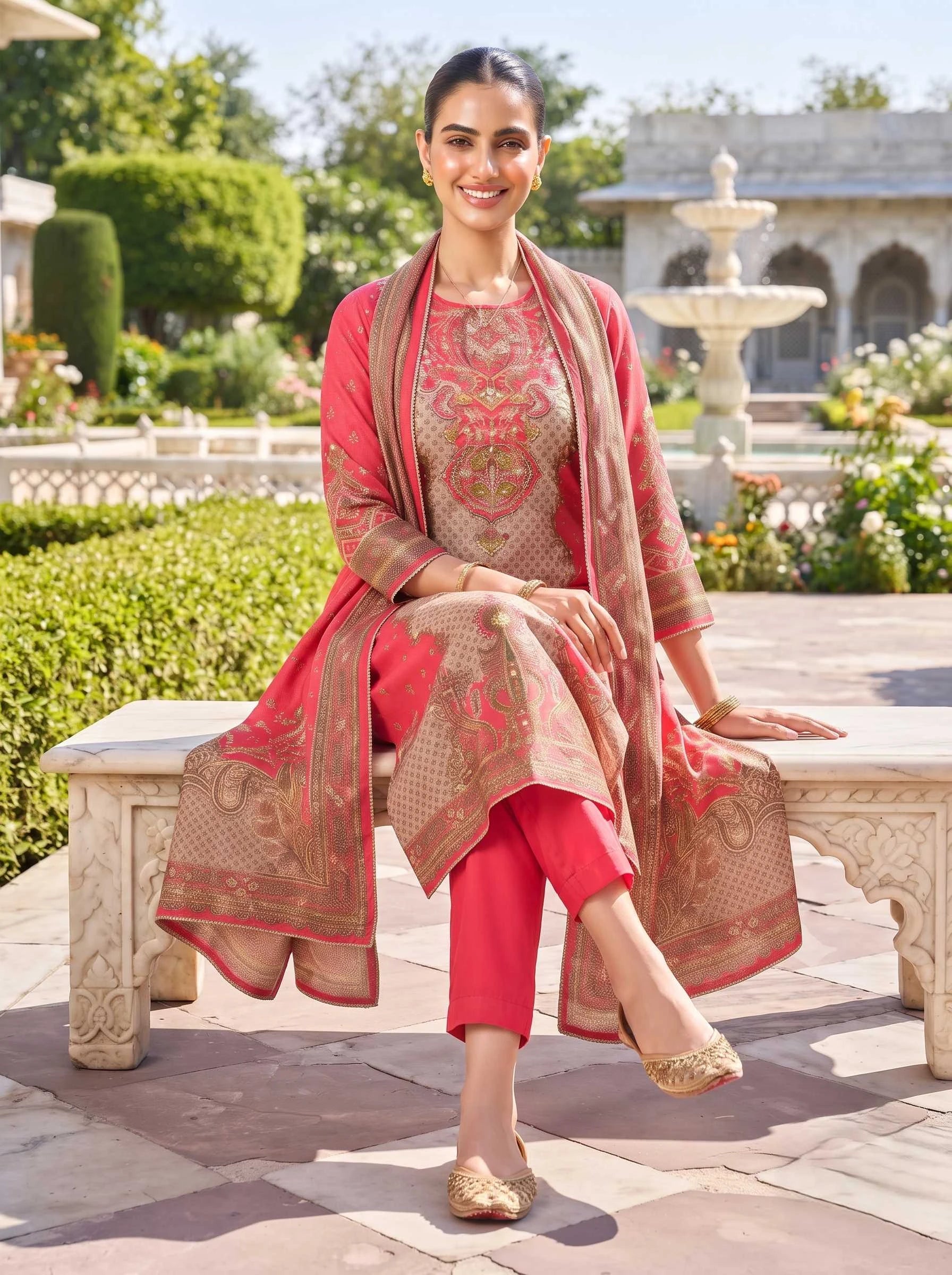 GULBAHAR PURE CREPE THREE PCS SUIT WITH DUPATTA