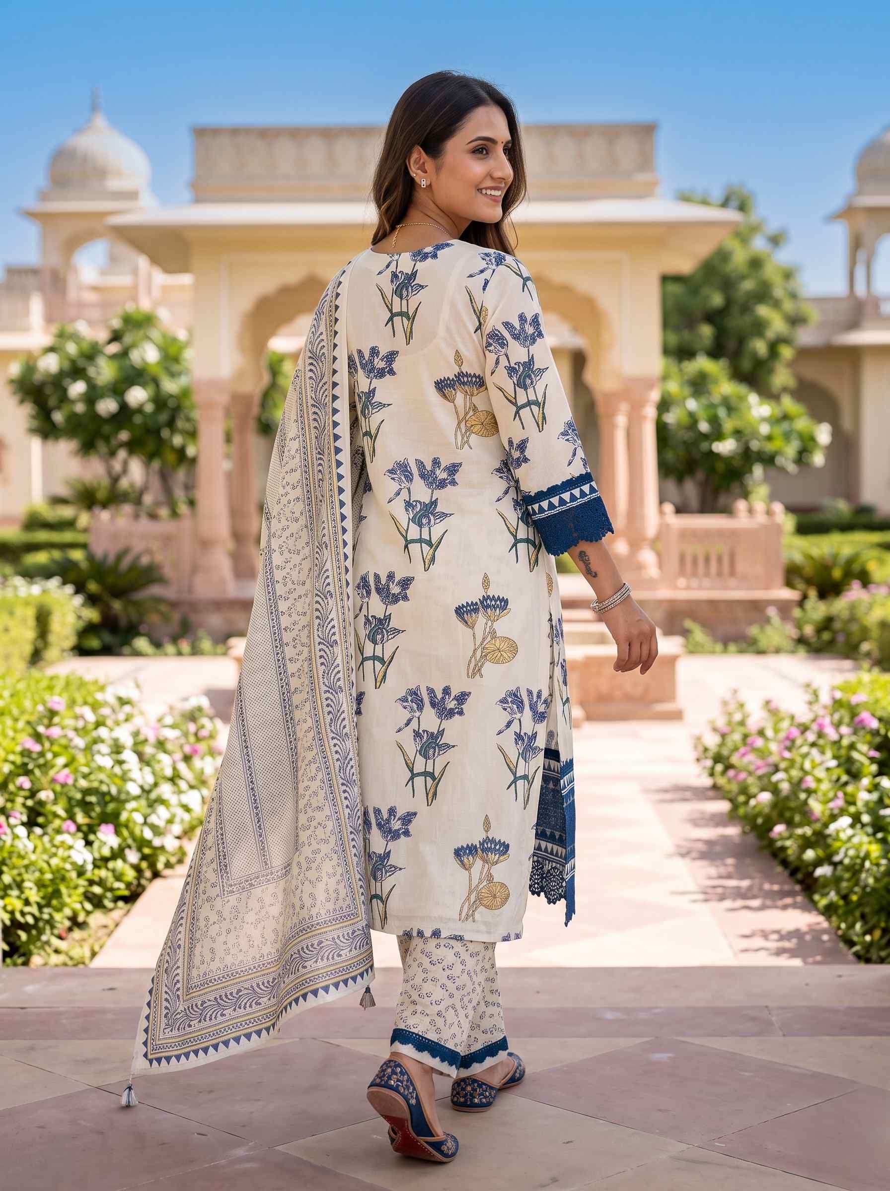 ROYAL BLUE  EMBROIDERED PURE COTTON PAKISTANI SUIT WITH DUPATTA
