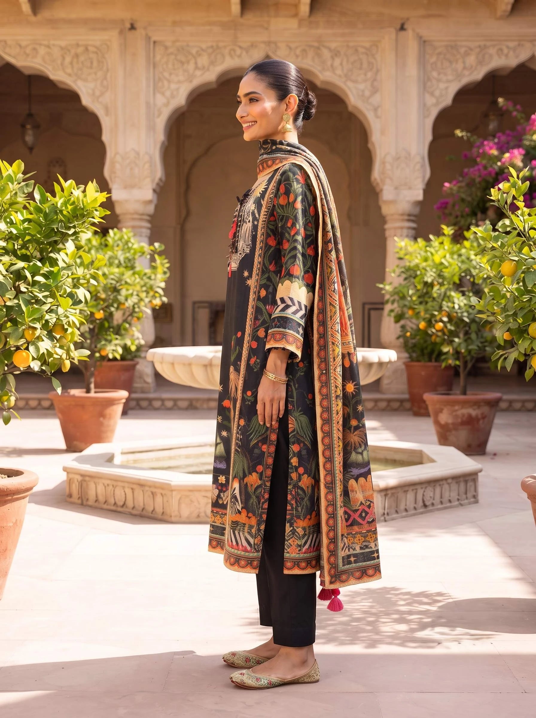 MIDNIGHT TRIBAL SEQUIN PURE CREPE  SUIT WITH DUPATTA