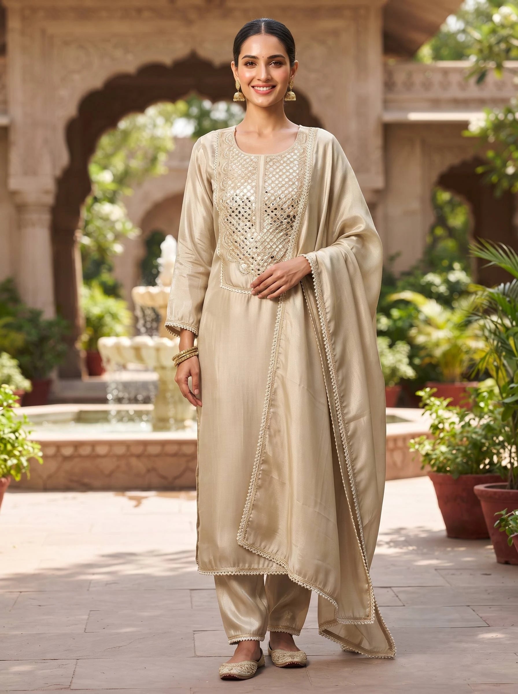 LUX GOLDEN MIRROR WORK SUIT SET