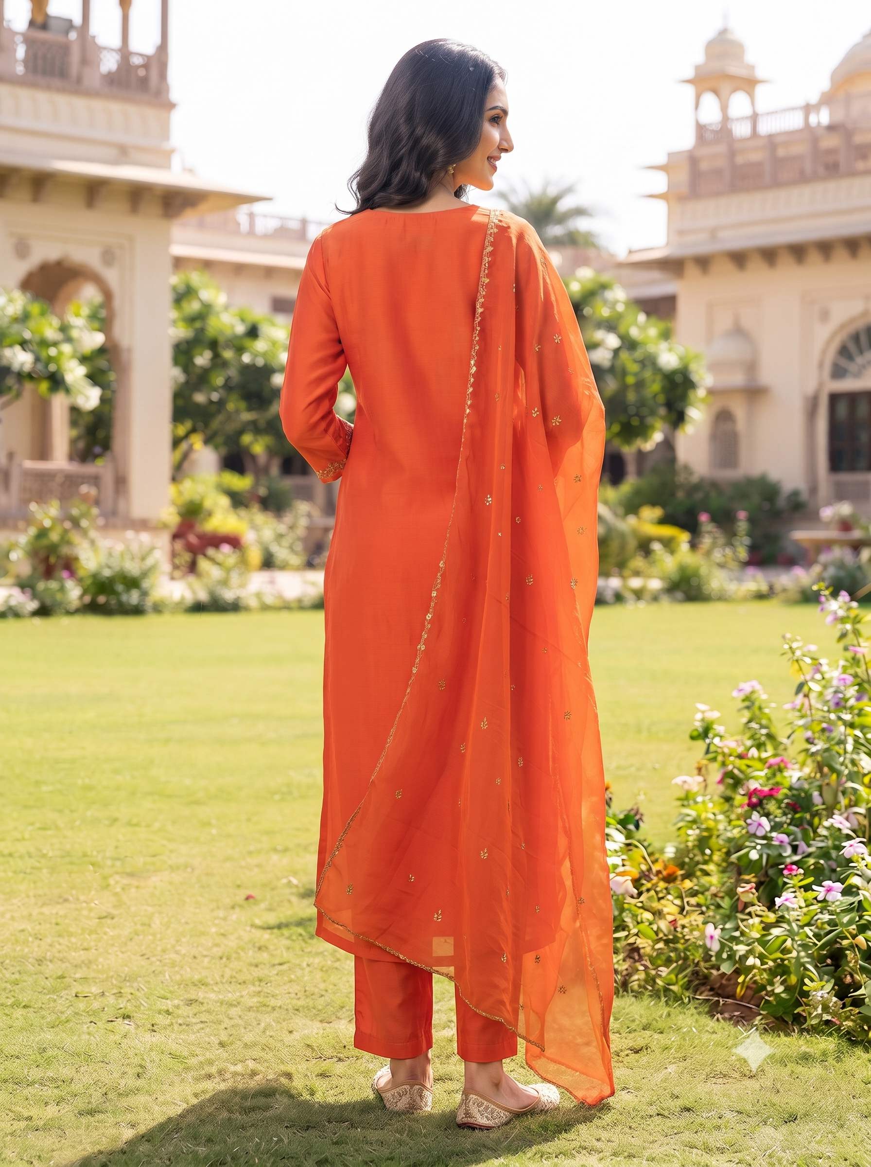 MEERA STRAIGHT HANDWORK POCKET PURE SILK SUIT SET