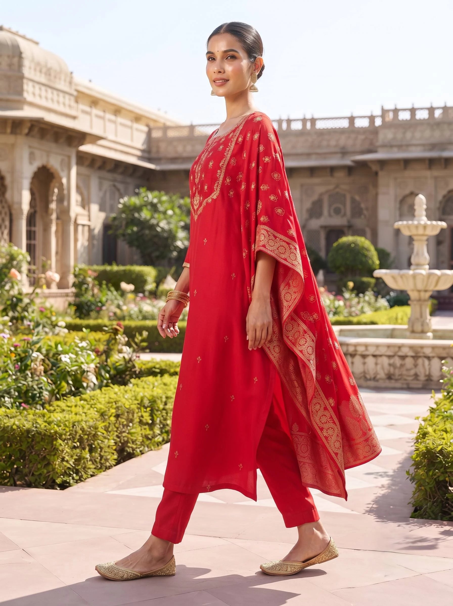 NAZAKAT RED HANDWORK WITH BANARSI DUPATTA SUIT SET