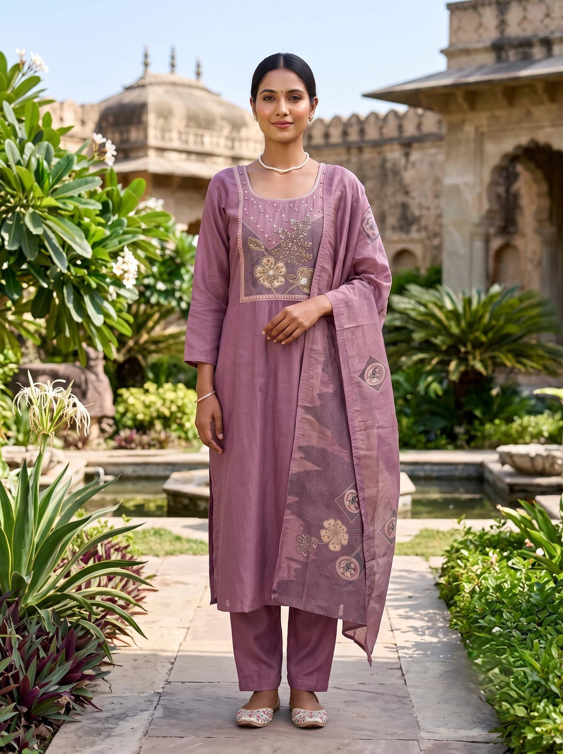 LAVYA LAVENDER EMBROIDERED SUIT SET