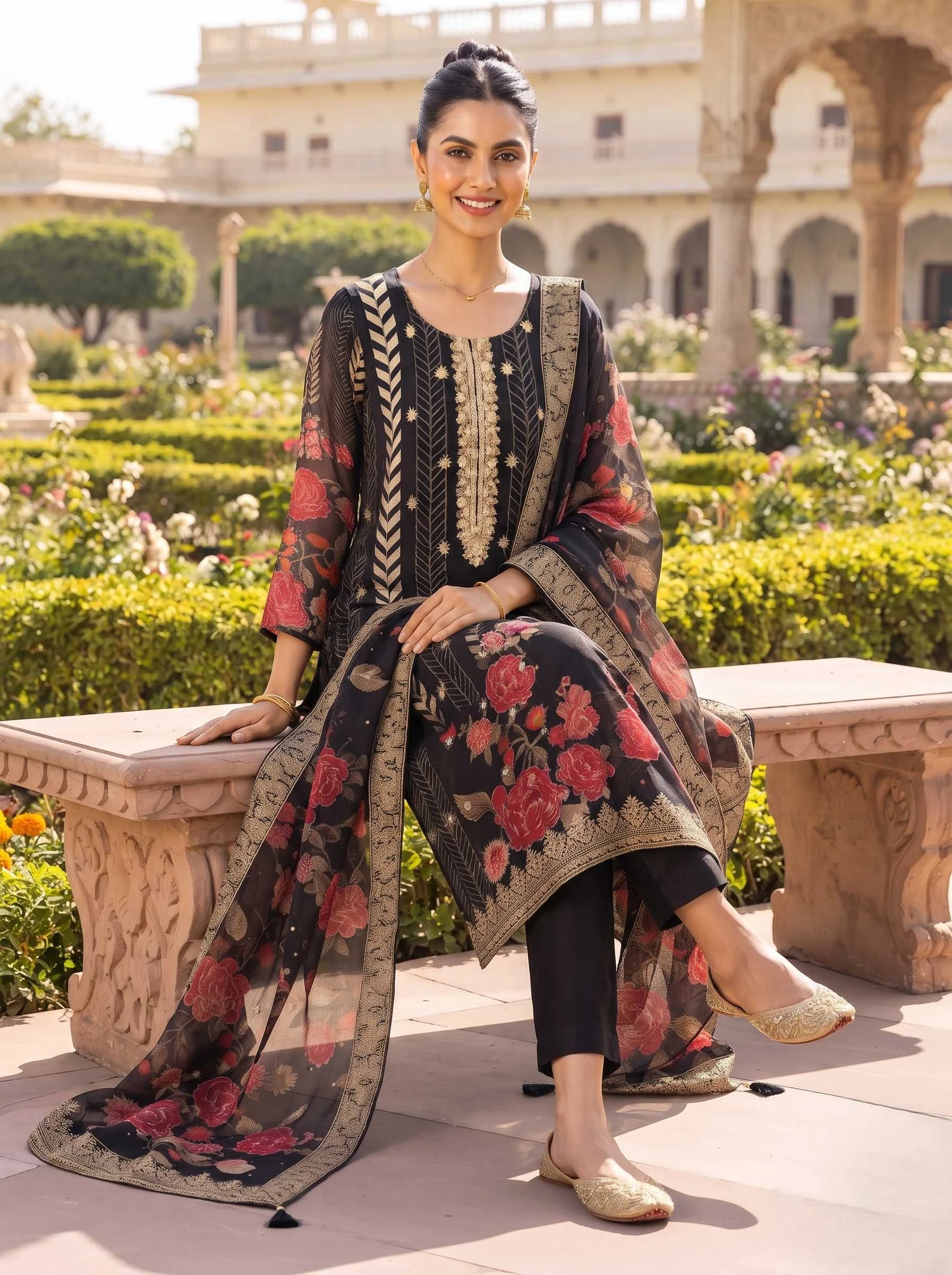 NAGINA BLACK HANDWORK PURE CHIFFON SUIT WITH DUPATTA