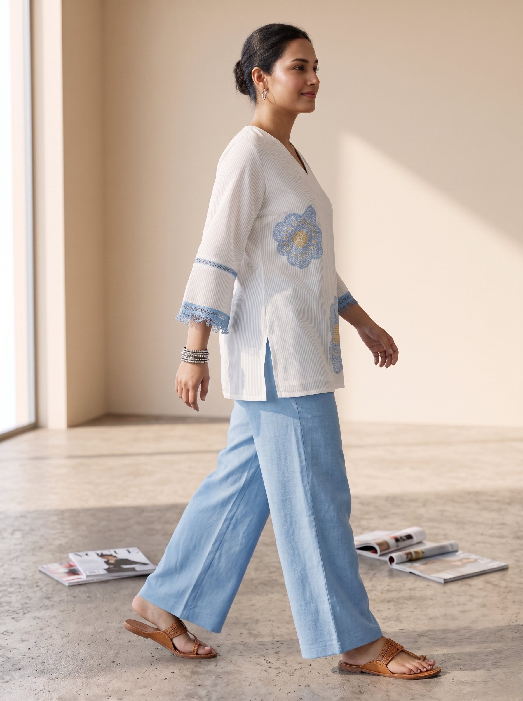 ELEGANT BLUE BLOOM PURE COTTON CO-ORD SET