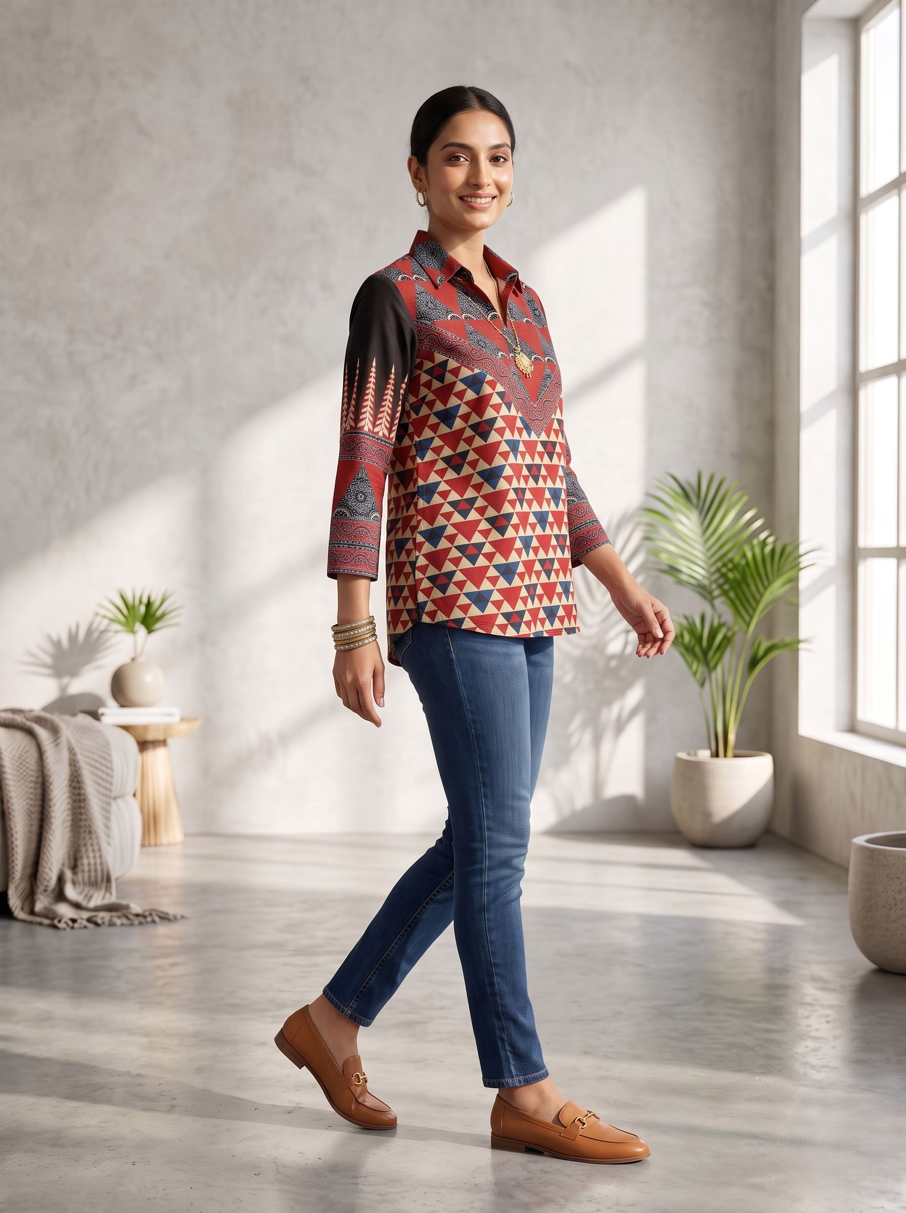 VINTAGE AJRAKH  PRINTED PURE CREPE TOP