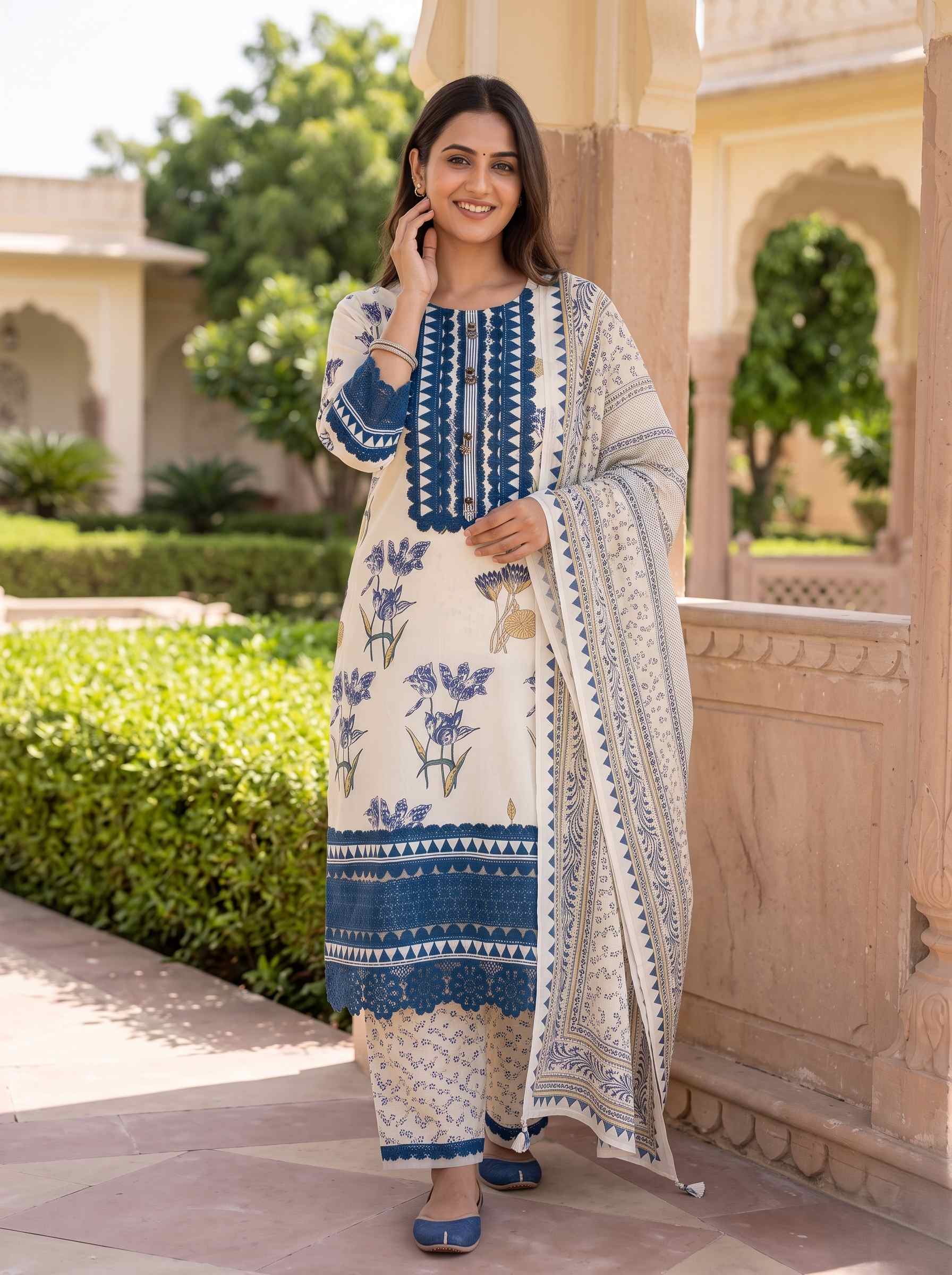 ROYAL BLUE  EMBROIDERED PURE COTTON PAKISTANI SUIT WITH DUPATTA