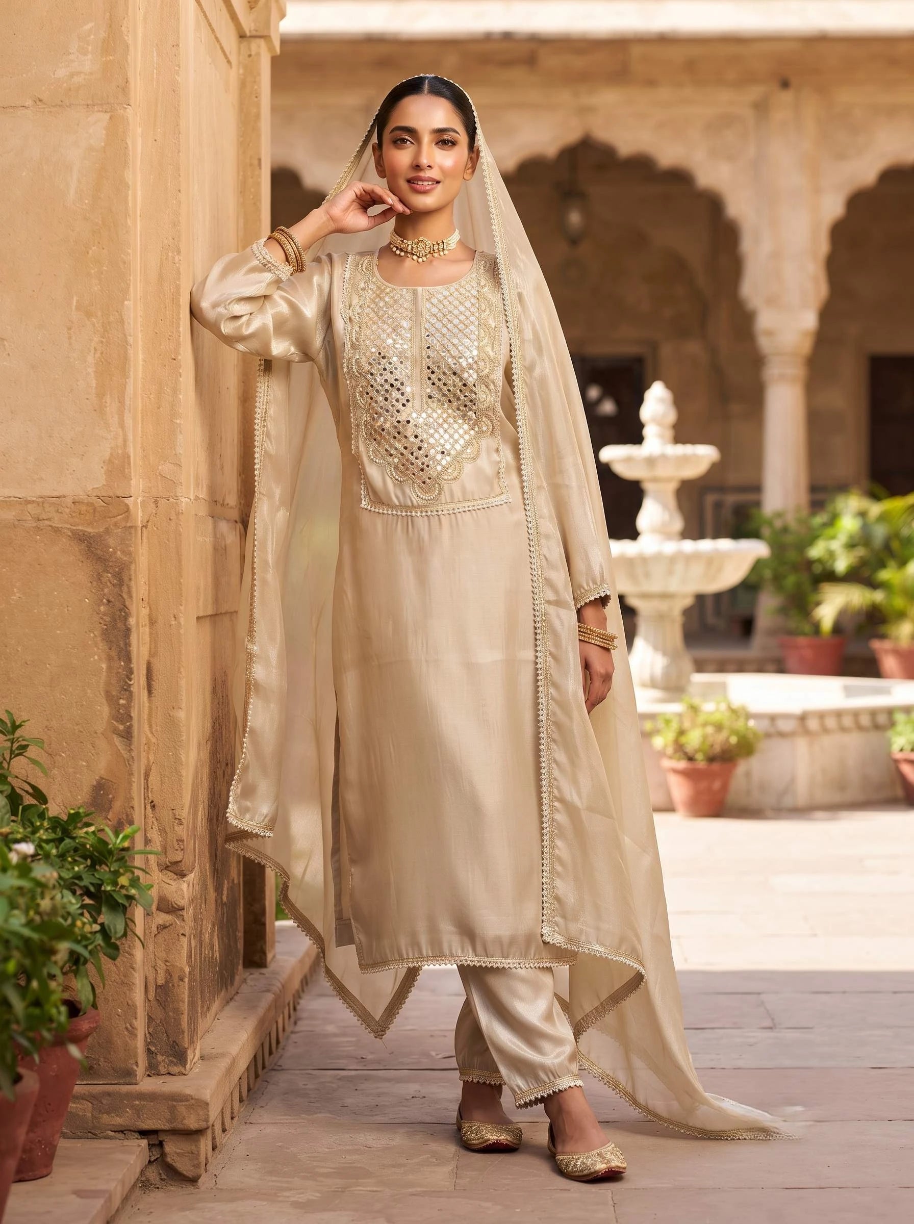 LUX GOLDEN MIRROR WORK SUIT SET