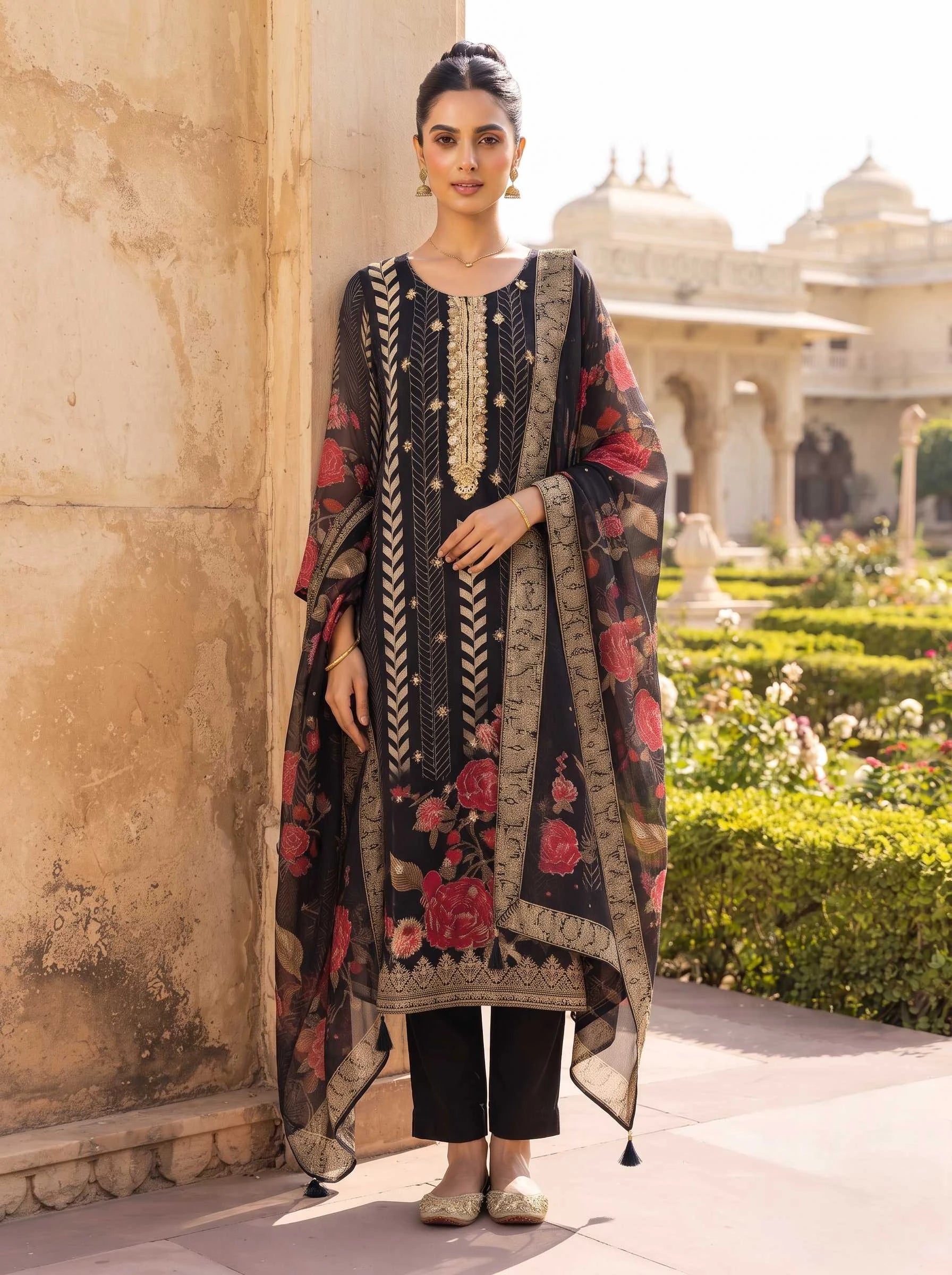 NAGINA BLACK HANDWORK PURE CHIFFON SUIT WITH DUPATTA