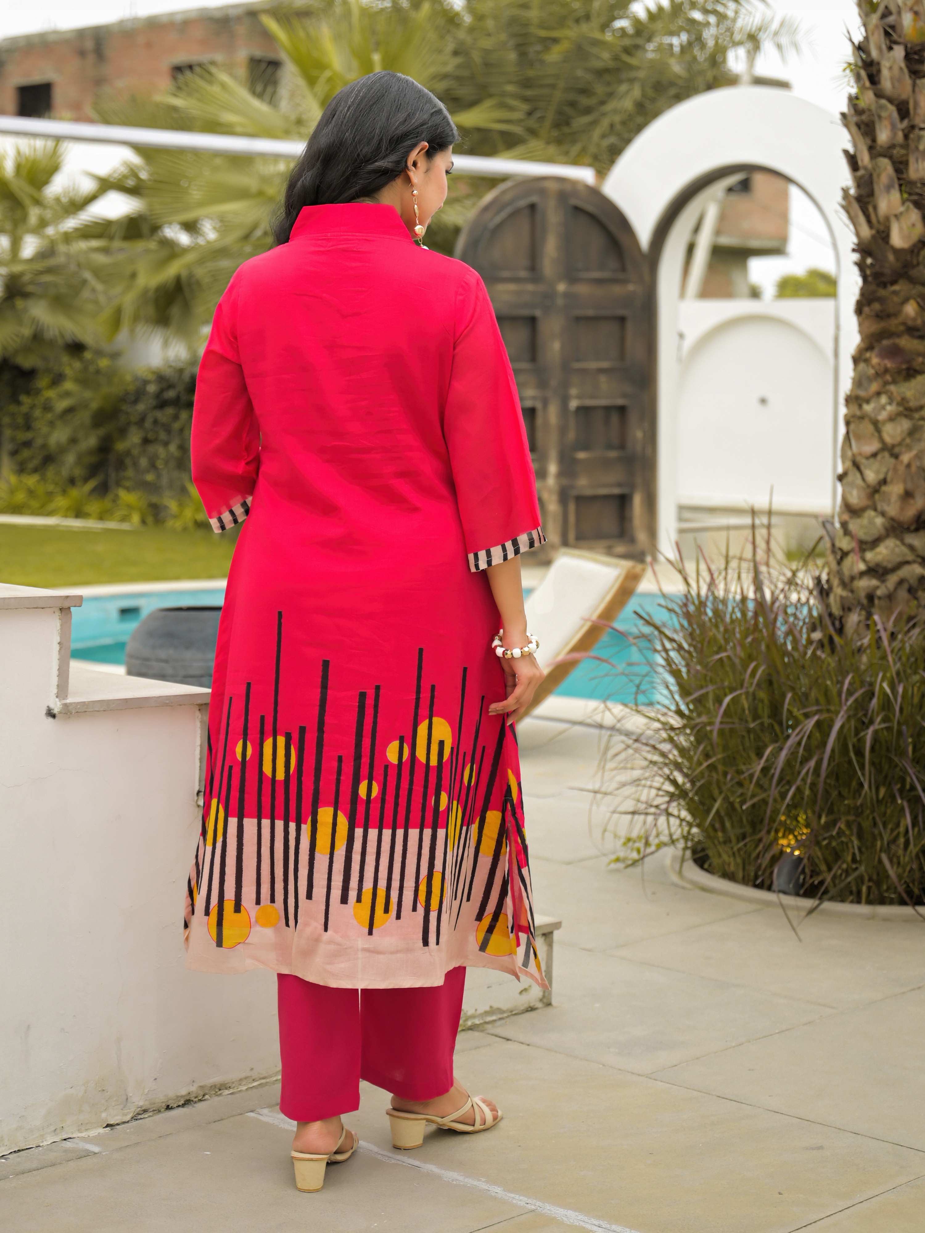 HOT PINK ABSTRACT KURTA  SET