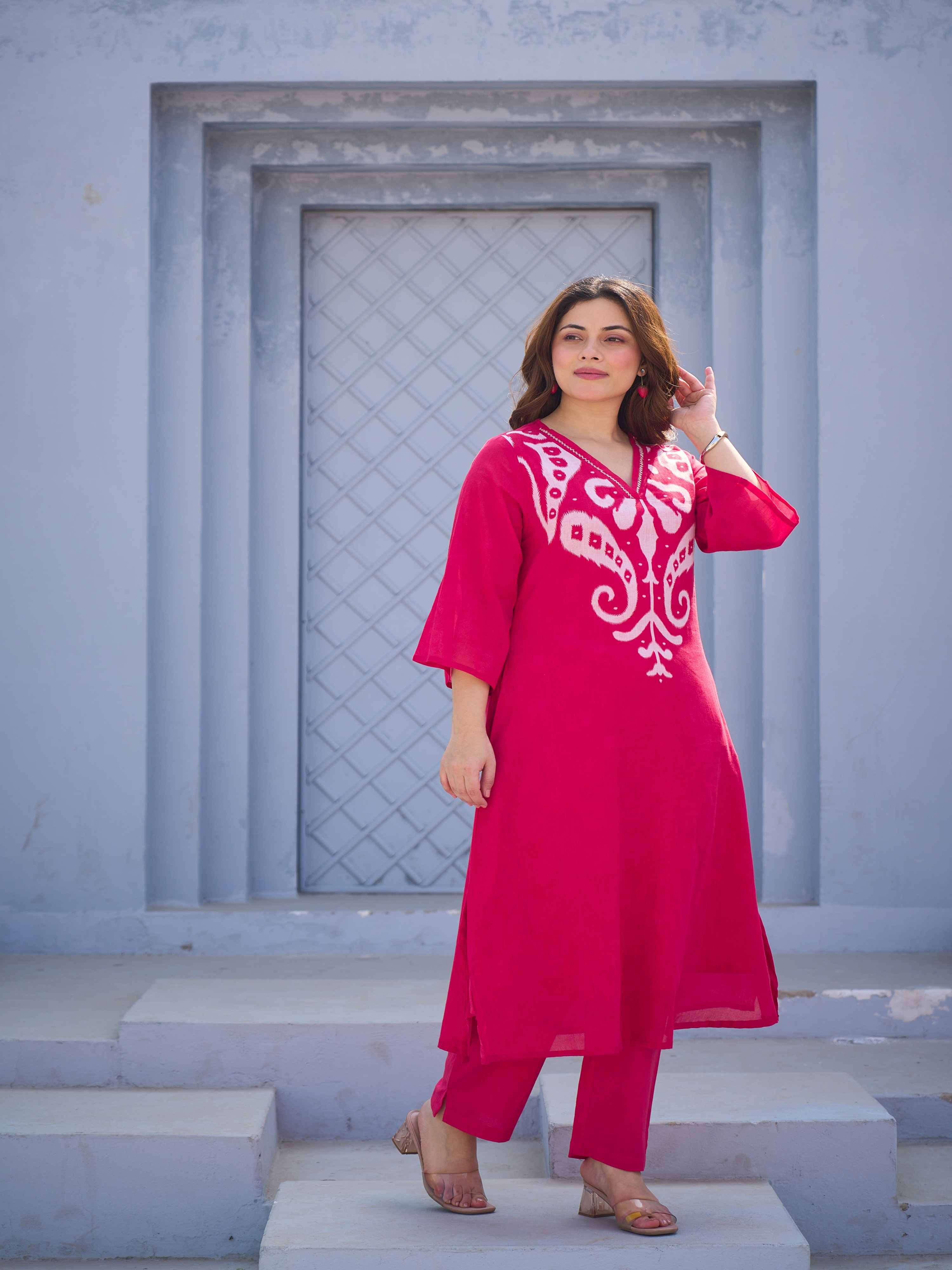 ROYAL RUBY EMBROIDERED KURTA SET