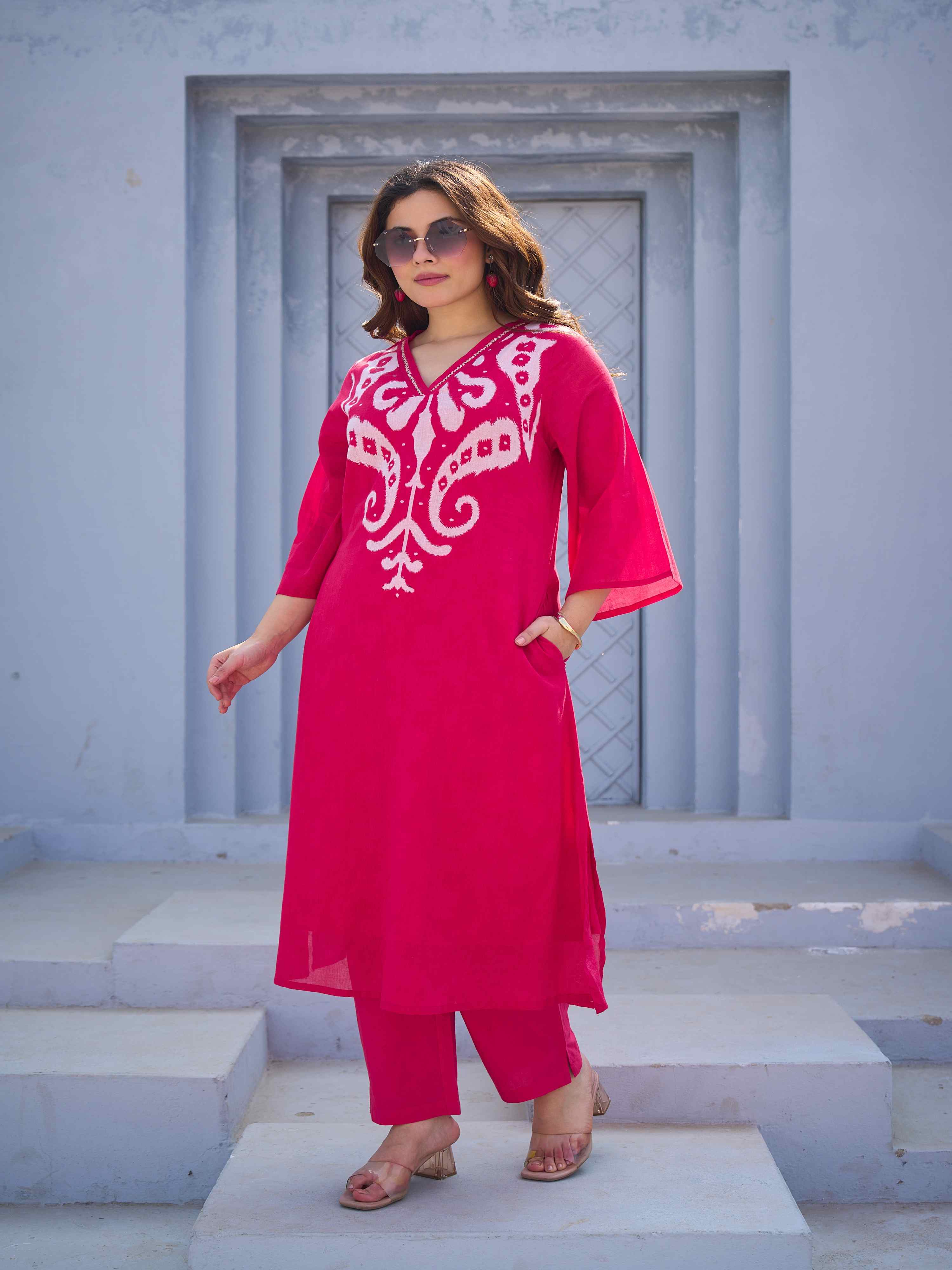 ROYAL RUBY EMBROIDERED KURTA SET