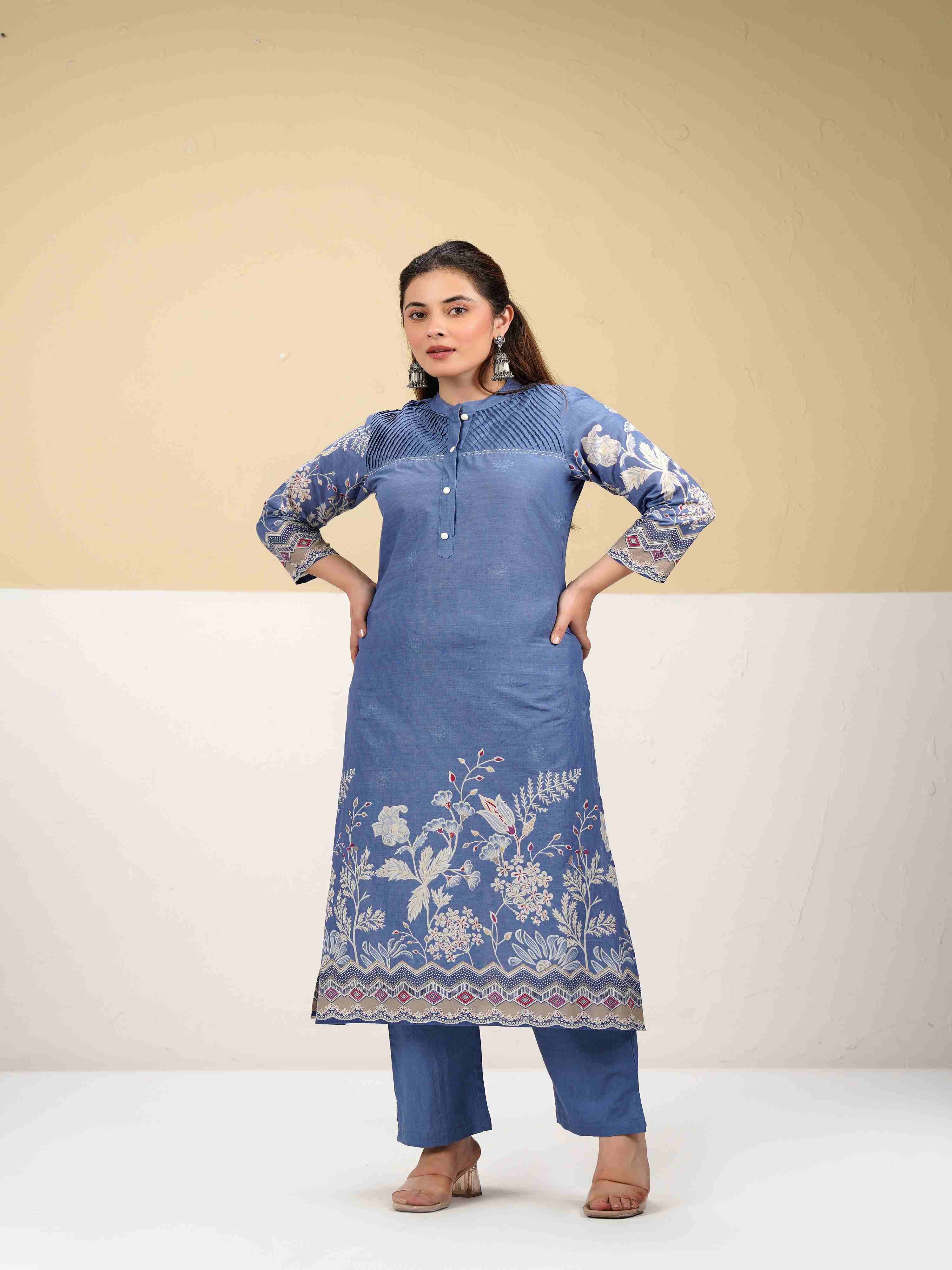 CHIC INDIGO BLUE PINTUCK KURTA SET