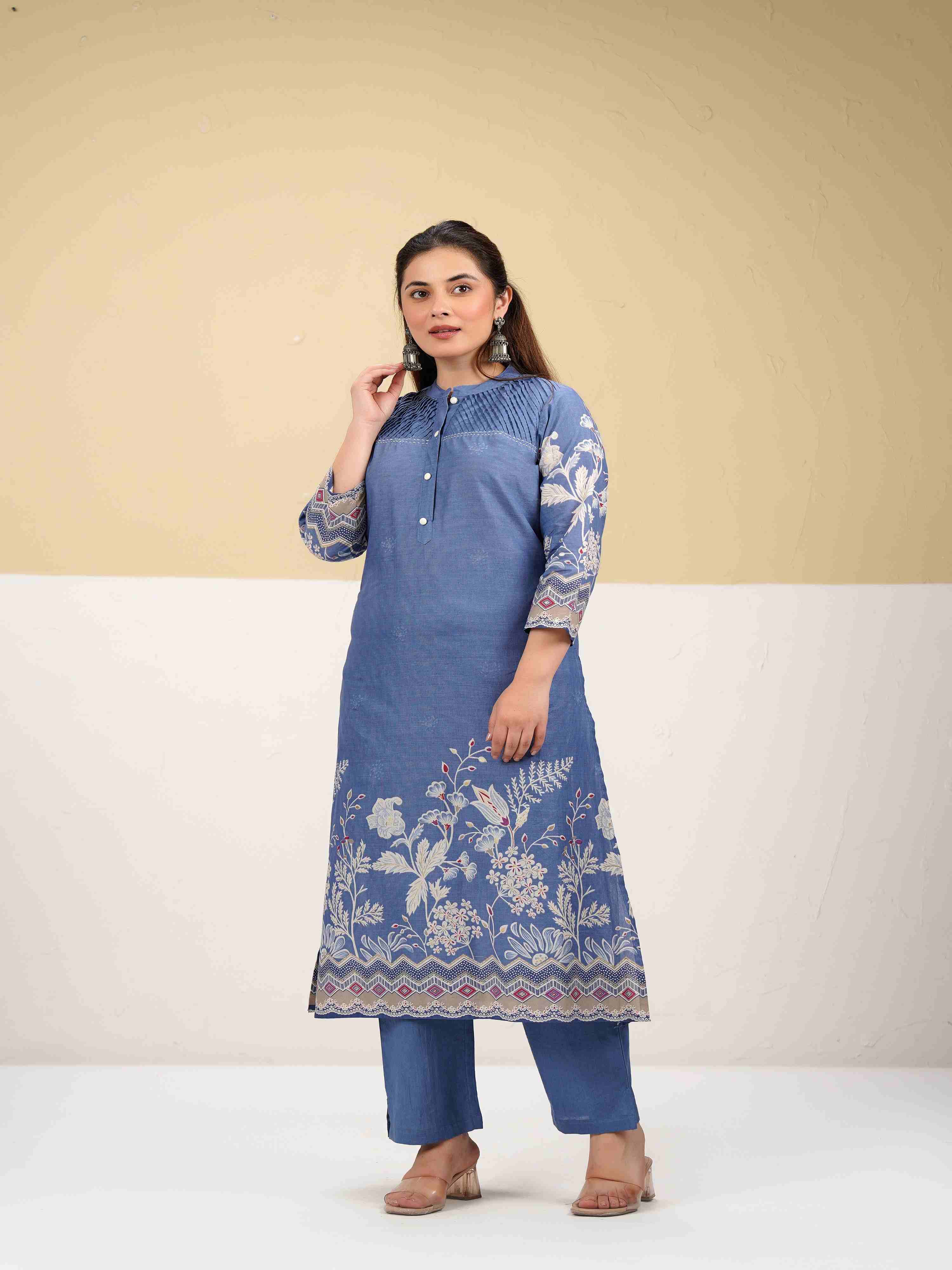 CHIC INDIGO BLUE PINTUCK KURTA SET