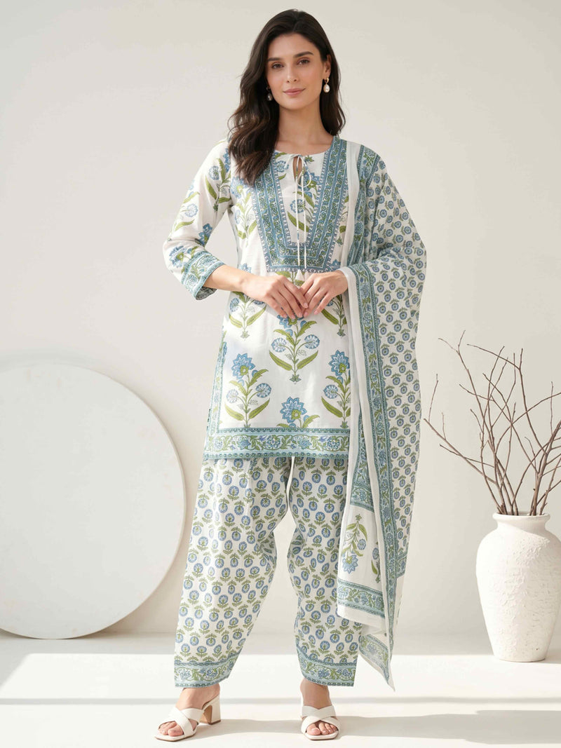 SPRING BLOSSOM TRADITIONAL COTTON SUIT WITH DUPATTA