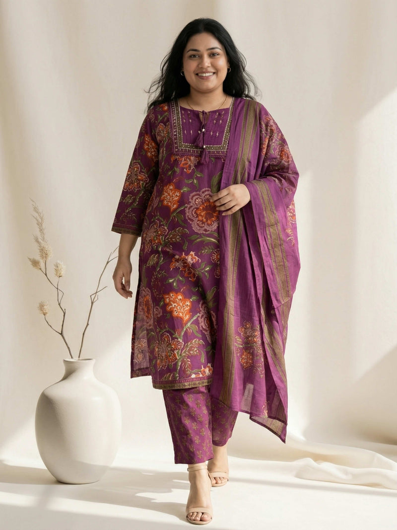 PLUM GARDEN ETHNIC ELEGANCE COTTON SUIT SET