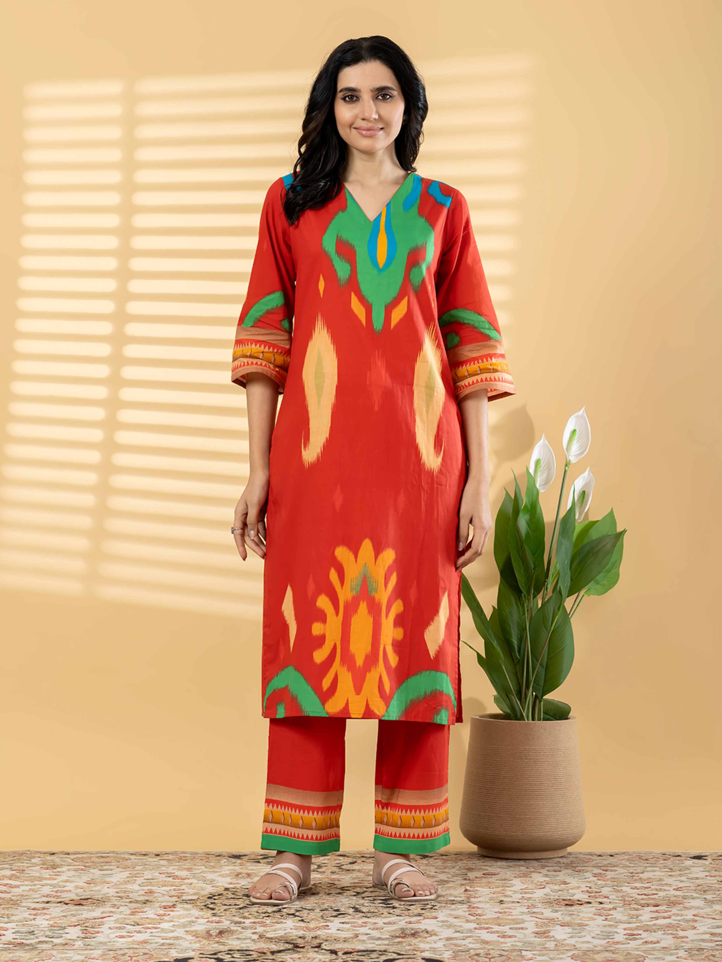 RED FLAME ARTISAN PURE COTTON SUIT WITH DUPATTA