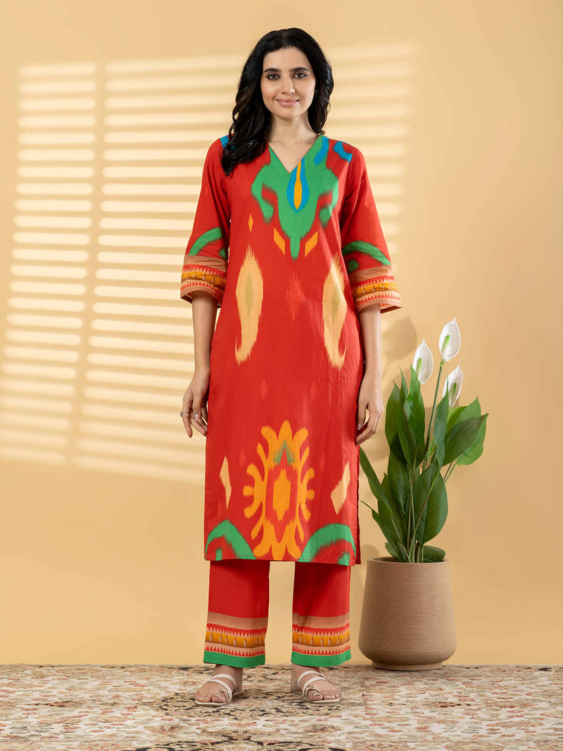 RED FLAME ARTISAN PURE COTTON SUIT WITH DUPATTA
