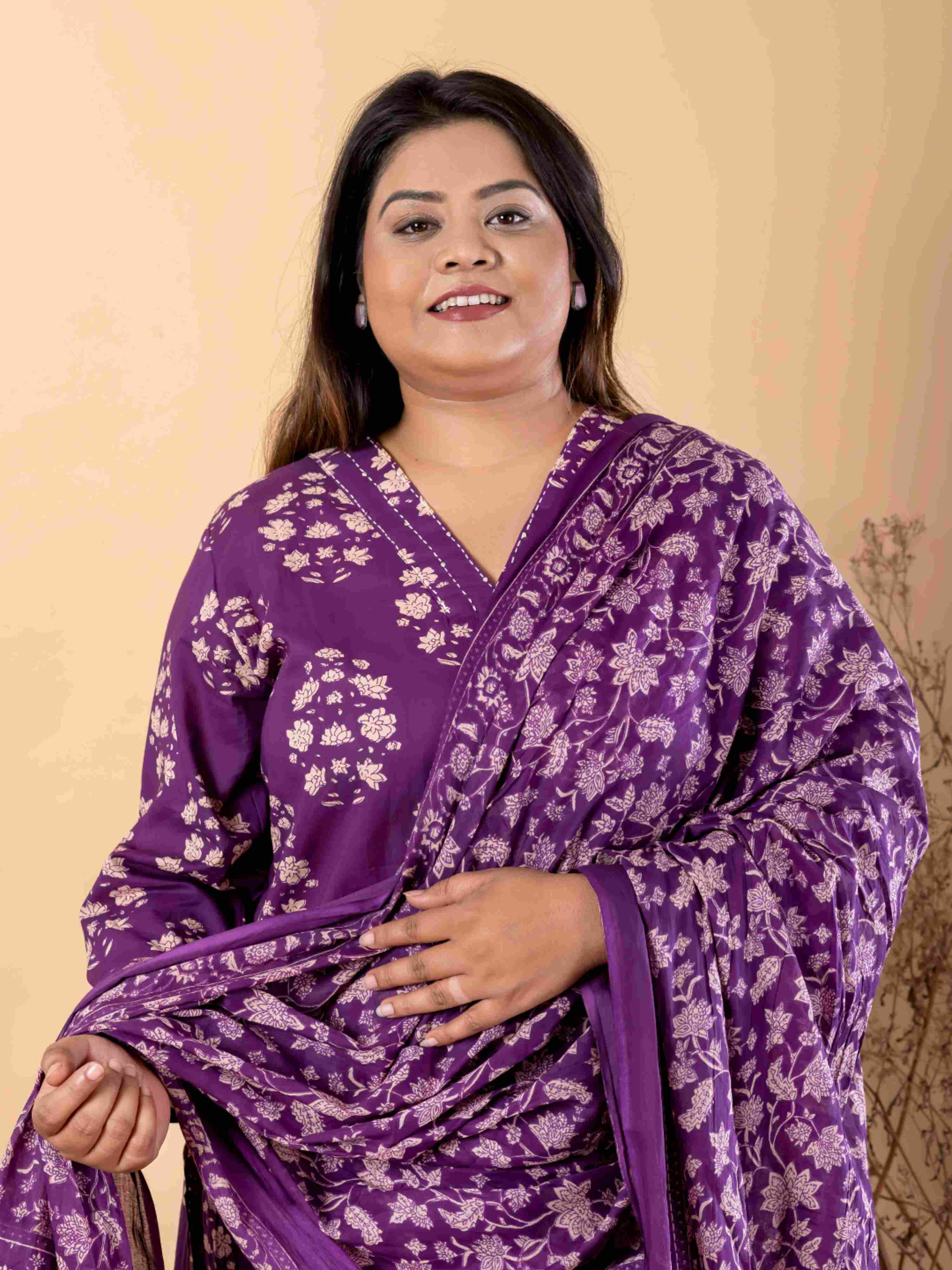 PURPLE GRACE ETHNIC PURE COTTON SUIT WITH DUPATTA