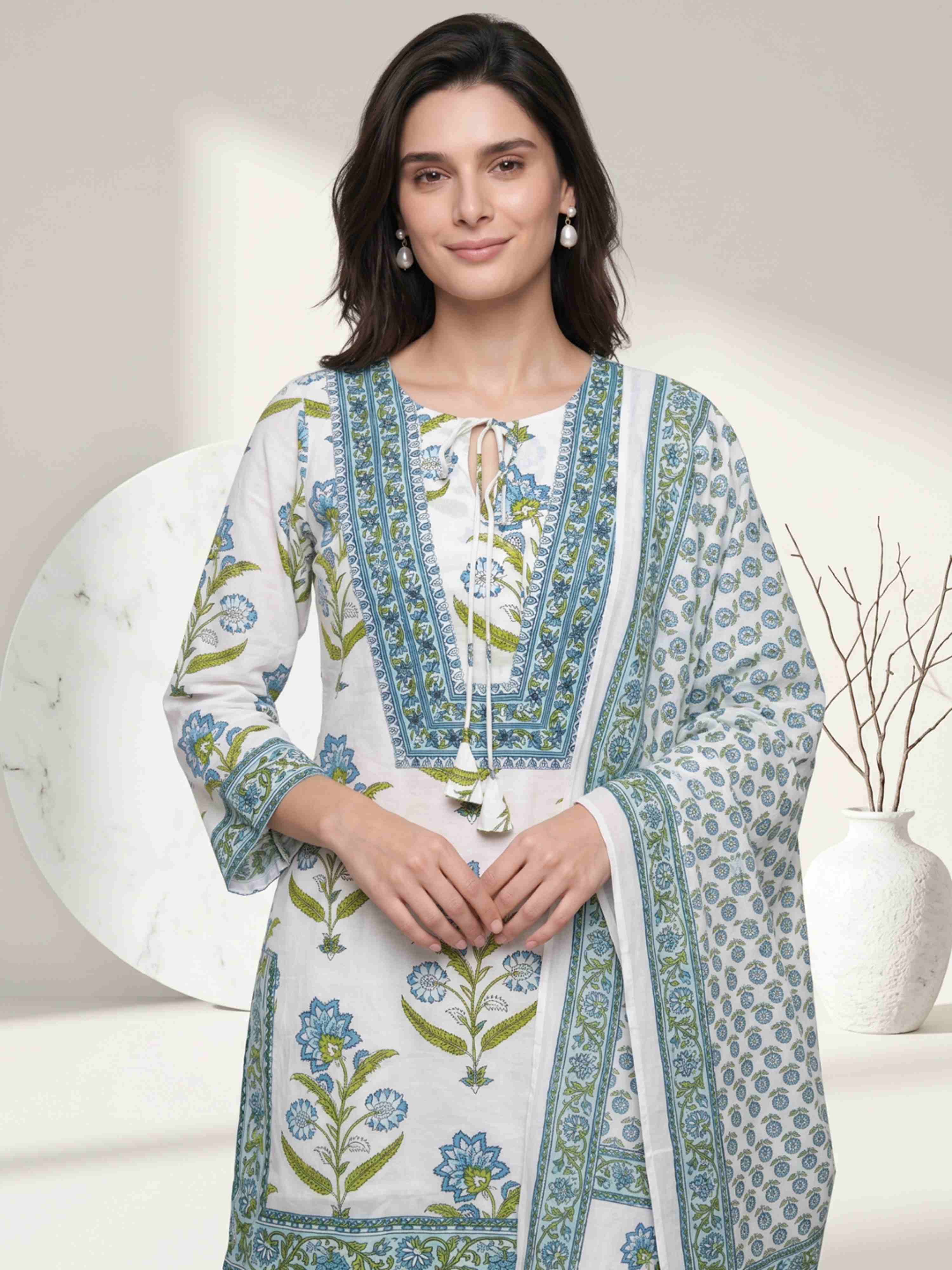 SPRING BLOSSOM TRADITIONAL COTTON SUIT WITH DUPATTA