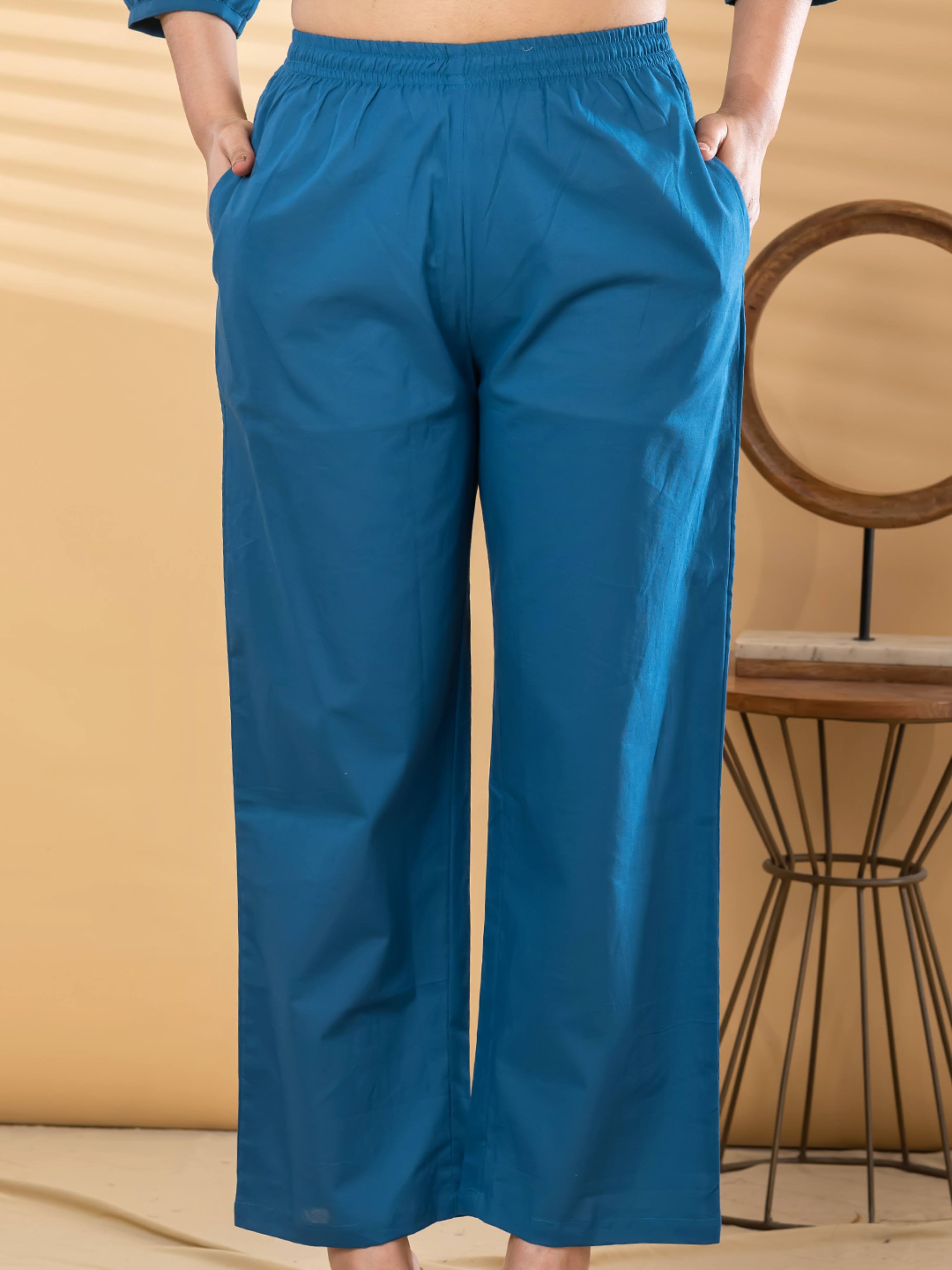 TEAL BLOOM EMBROIDERED PURE COTTON CO-ORD SET