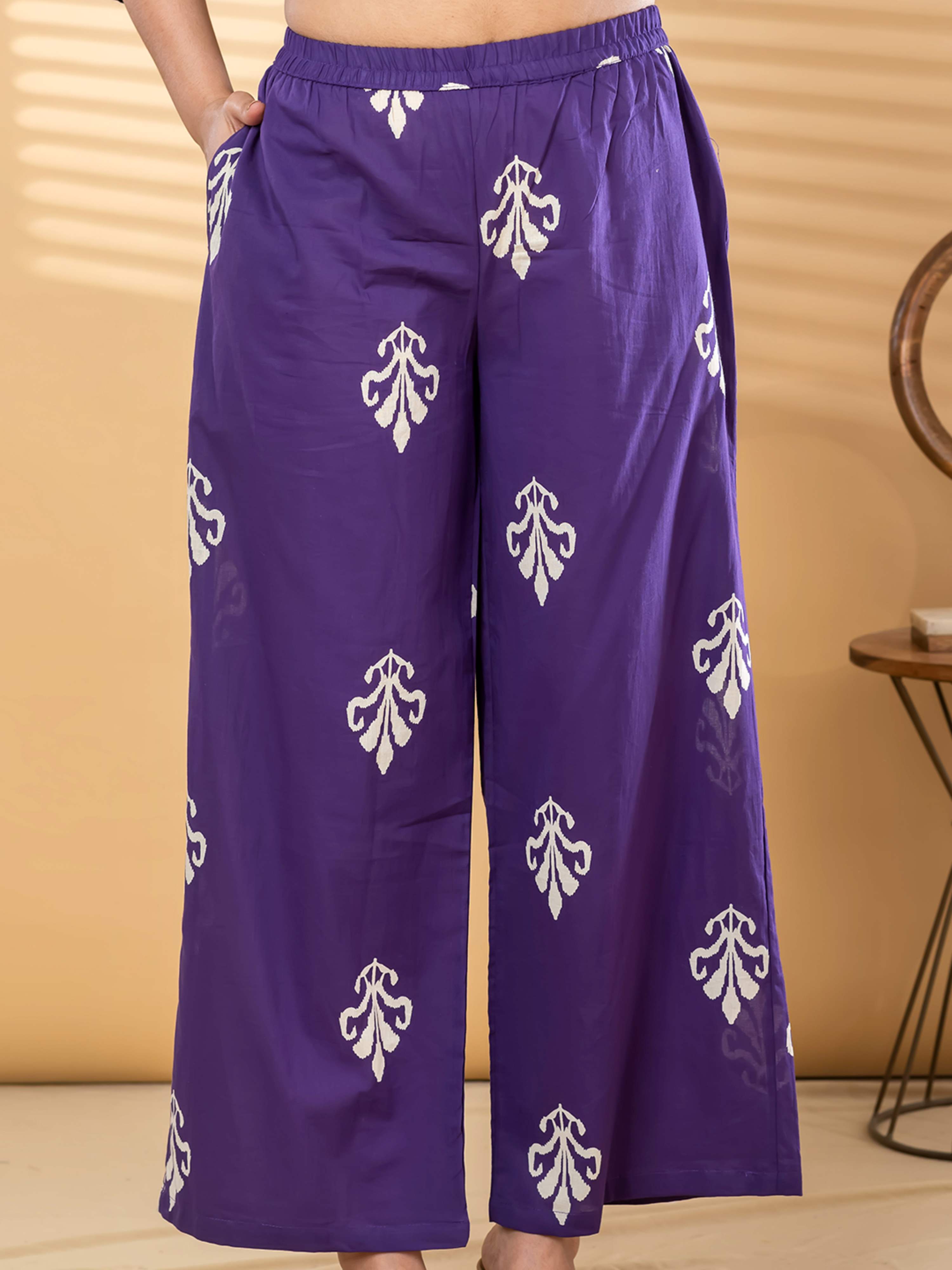PURPLE  IKKAT PRINT PURE COTTON SUIT WITH DUPTTA