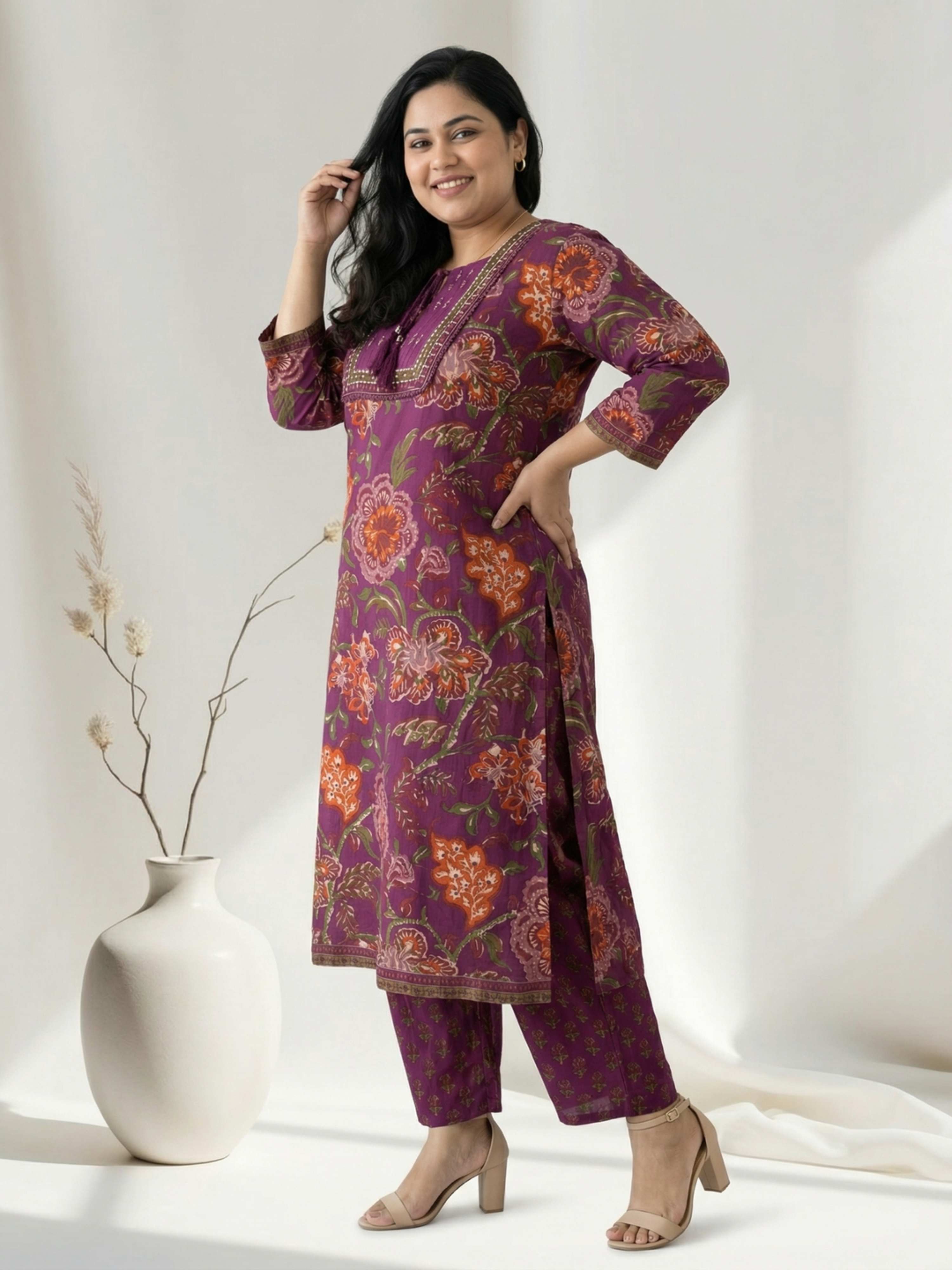PLUM GARDEN ETHNIC ELEGANCE COTTON SUIT SET