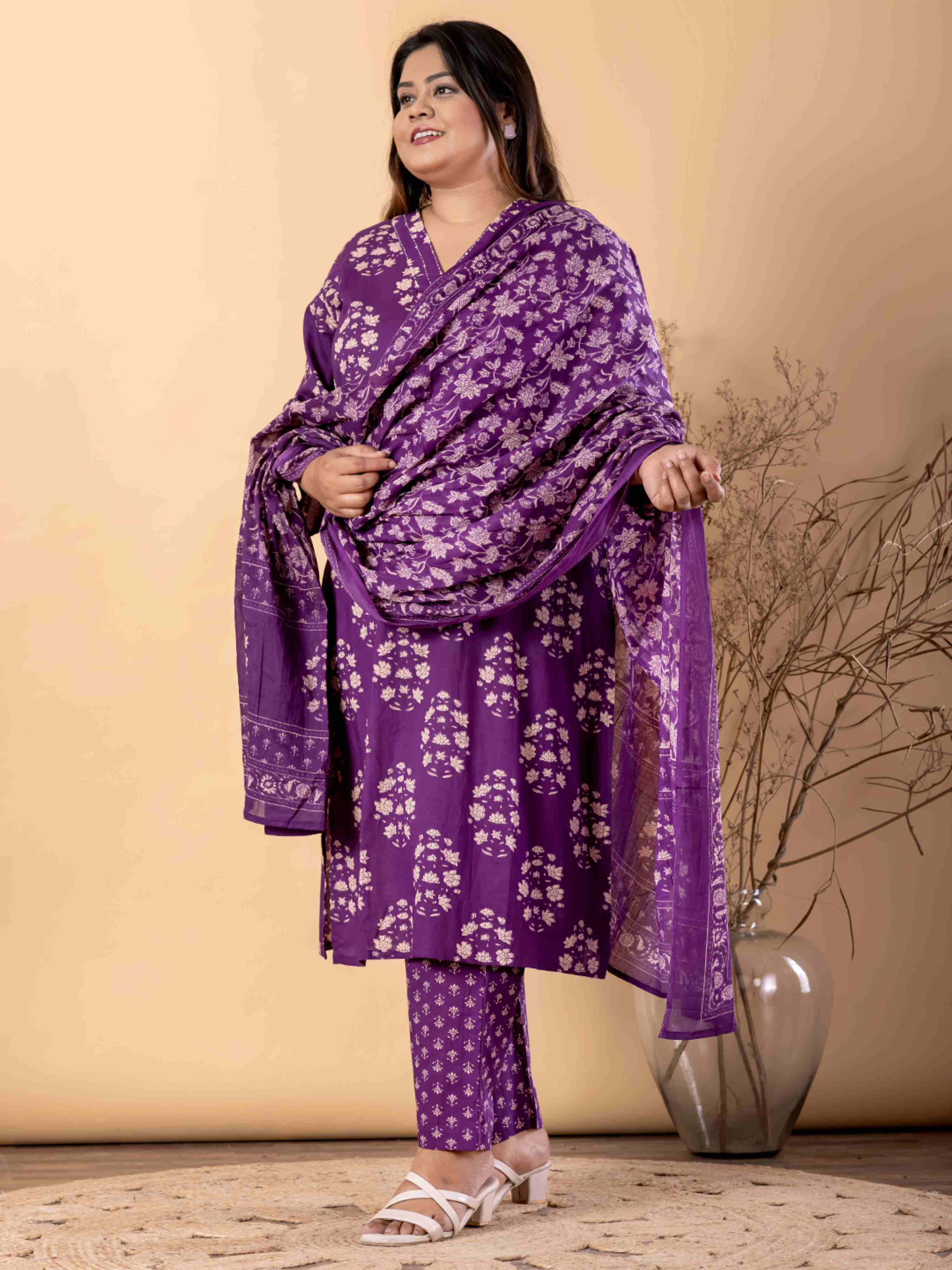 PURPLE GRACE ETHNIC PURE COTTON SUIT WITH DUPATTA