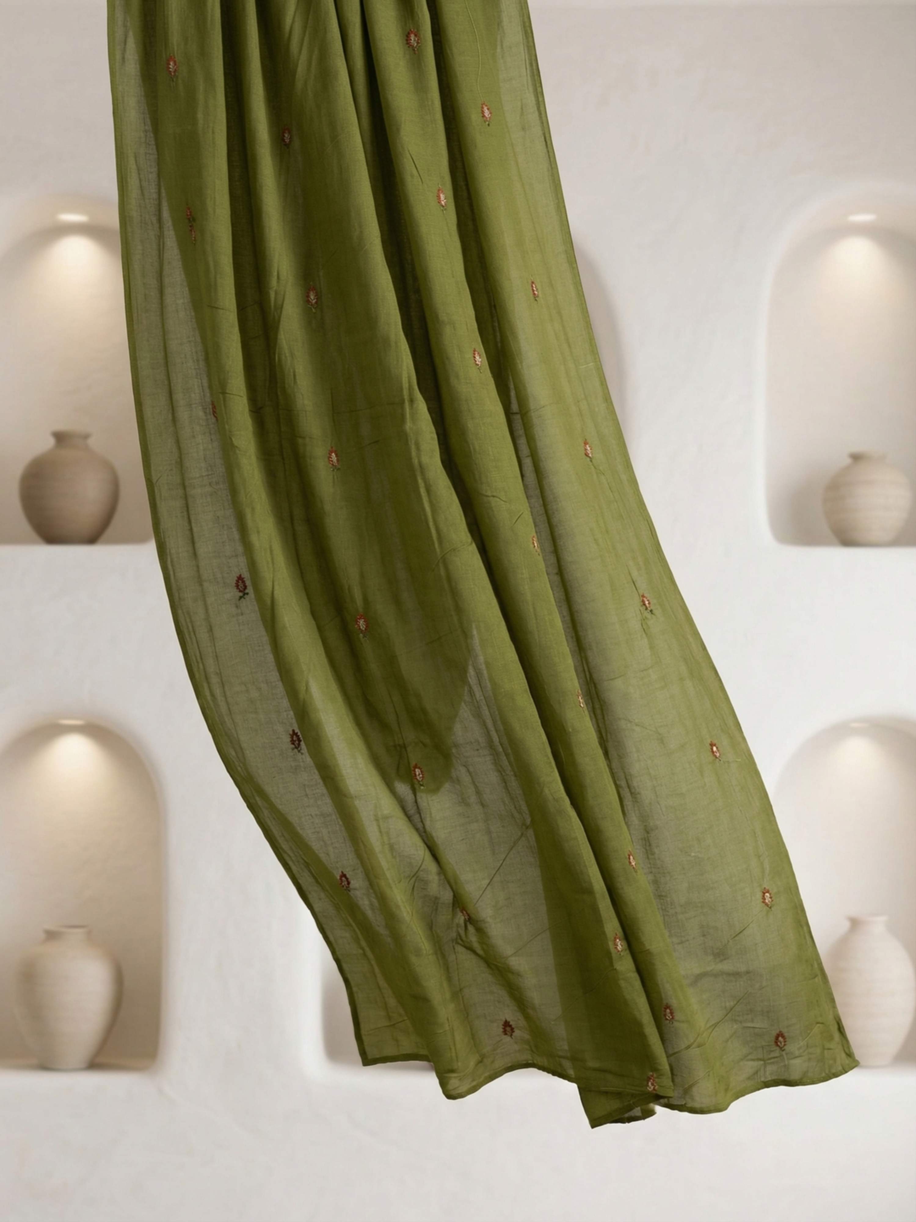 OLIVE GREEN CIRCLE EMBROIDERED SUIT WITH DUPATTA