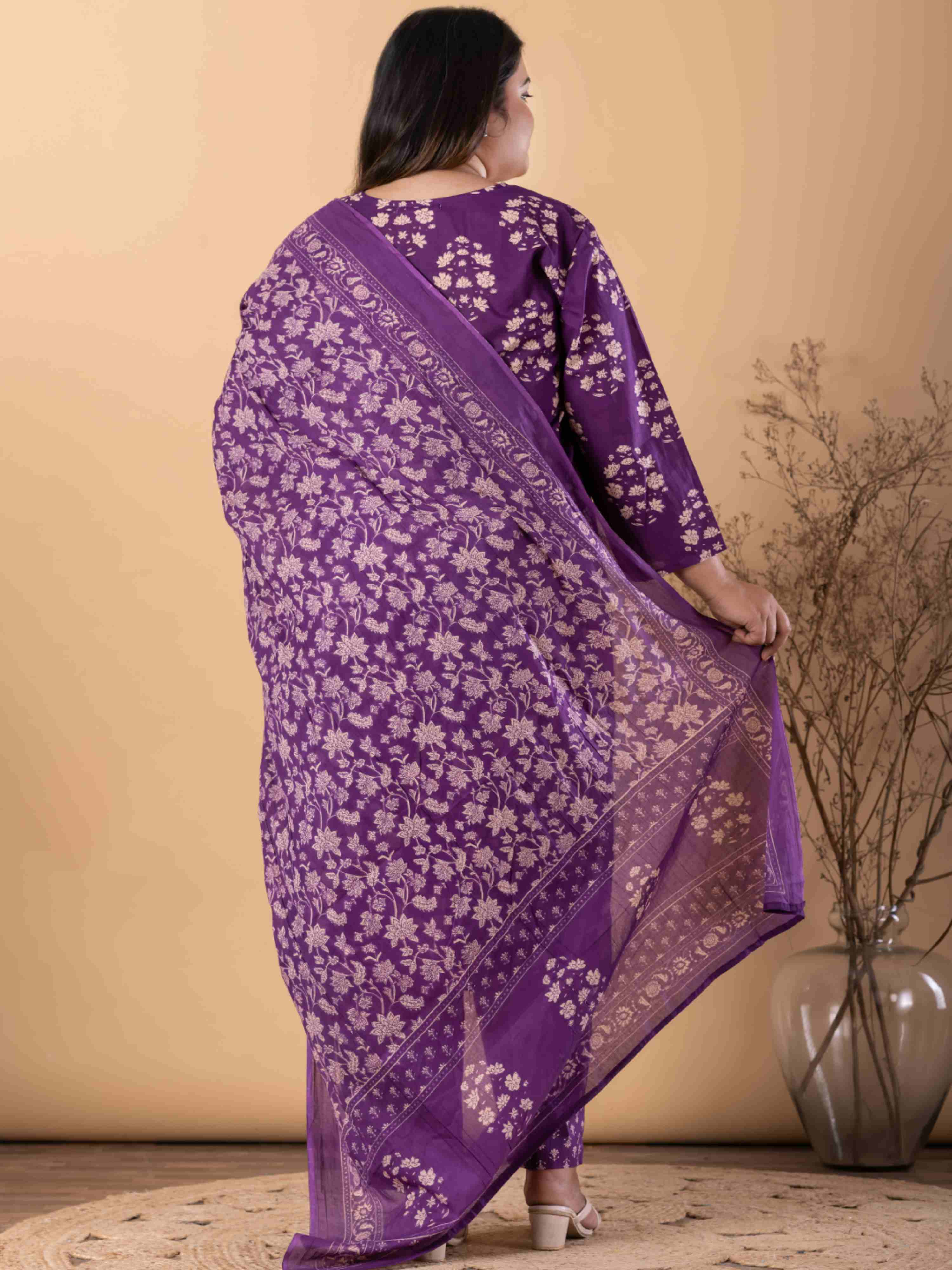 PURPLE GRACE ETHNIC PURE COTTON SUIT WITH DUPATTA