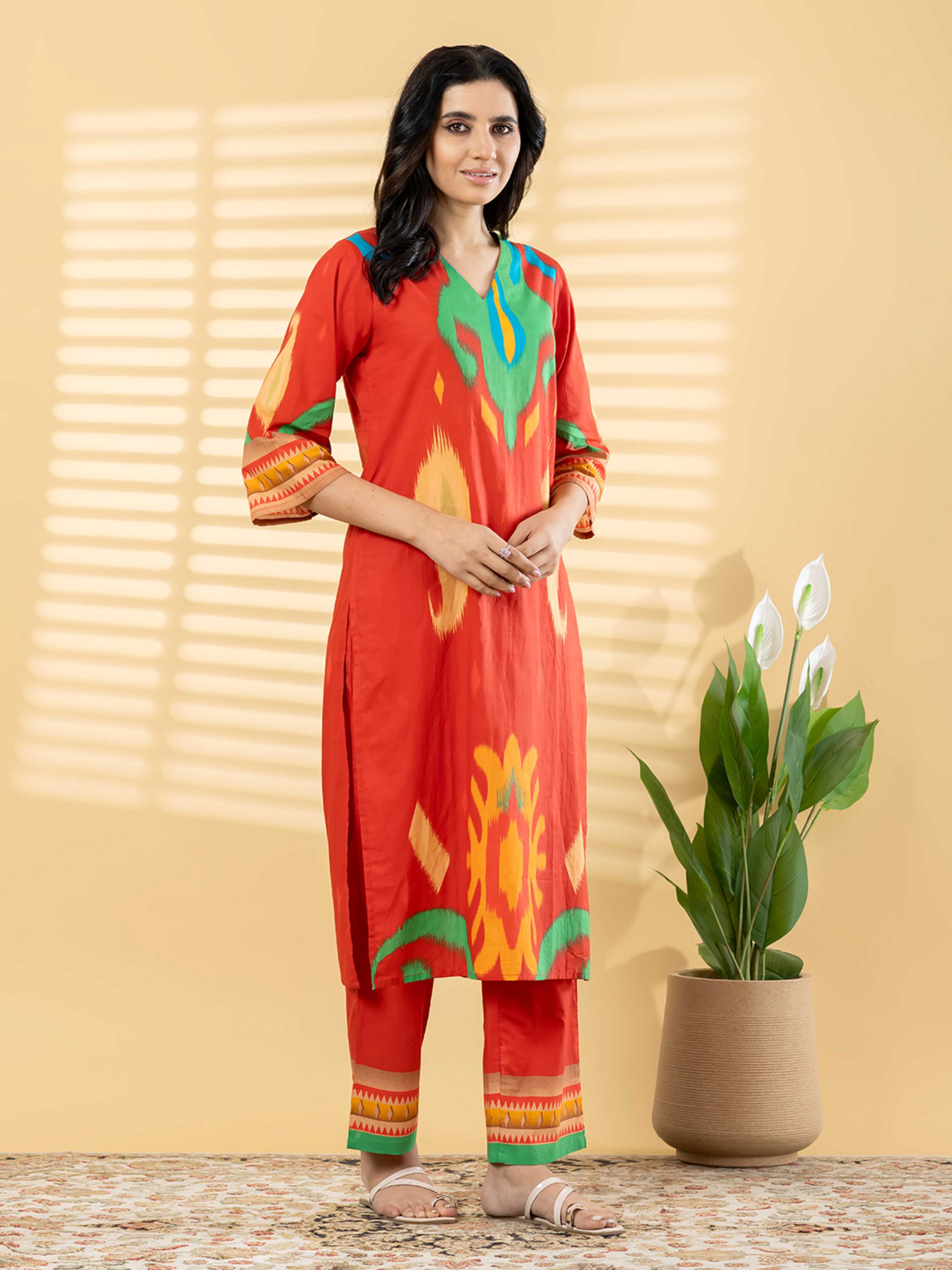 RED FLAME ARTISAN PURE COTTON SUIT WITH DUPATTA