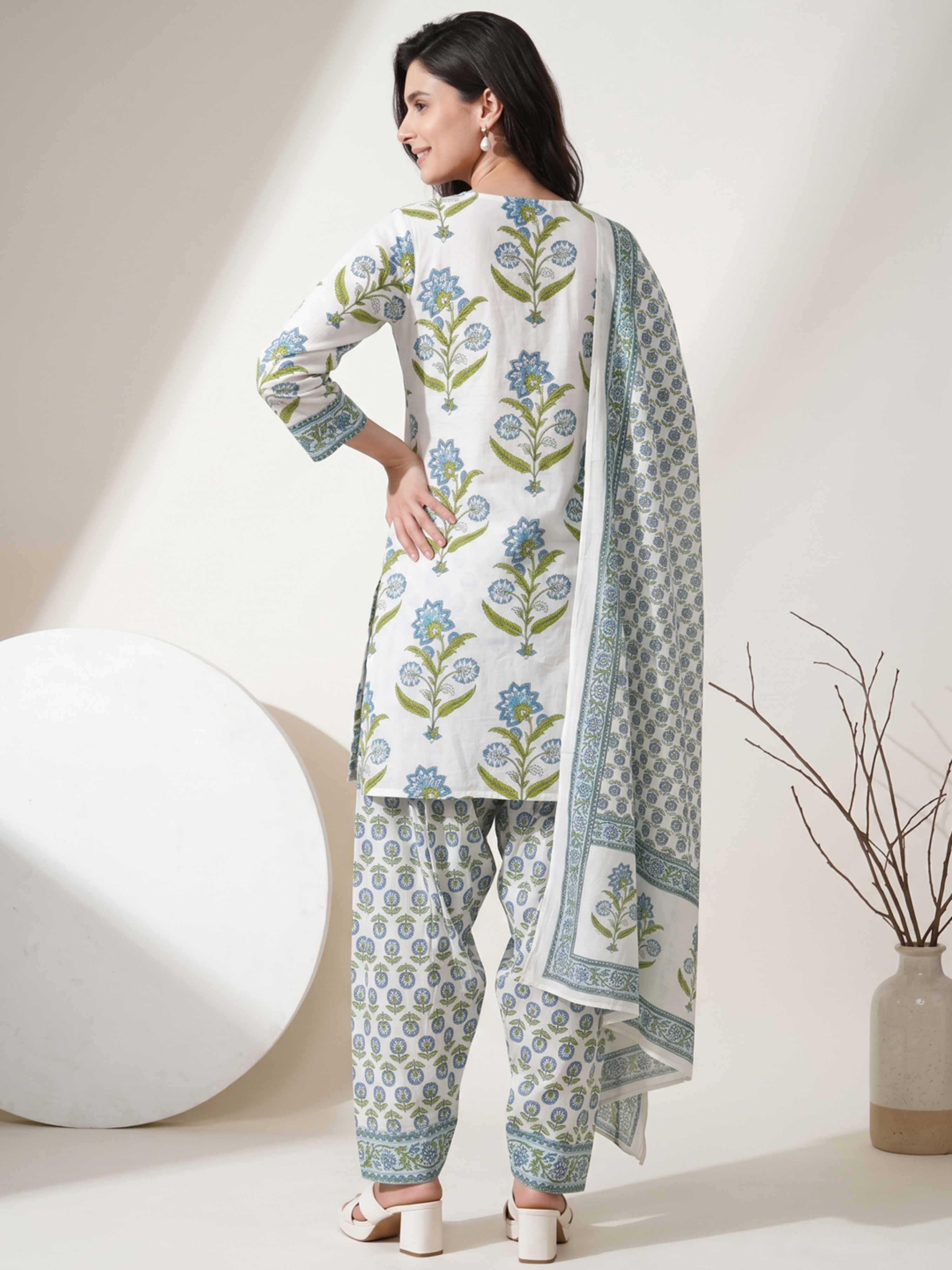 SPRING BLOSSOM TRADITIONAL COTTON SUIT WITH DUPATTA