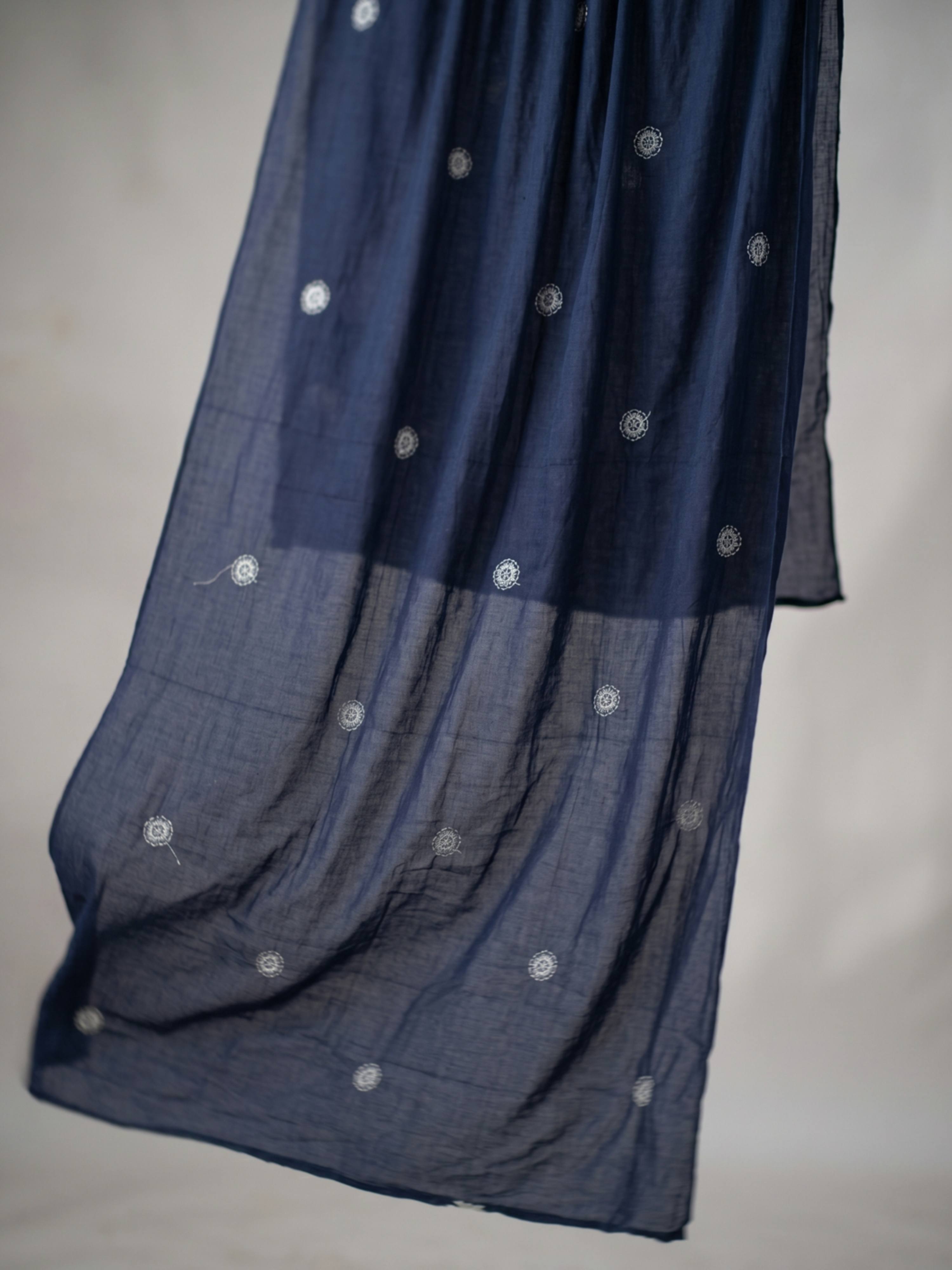 NAVY BLUE THREADWORK PURE COTTON SUIT WITH DUPATTA